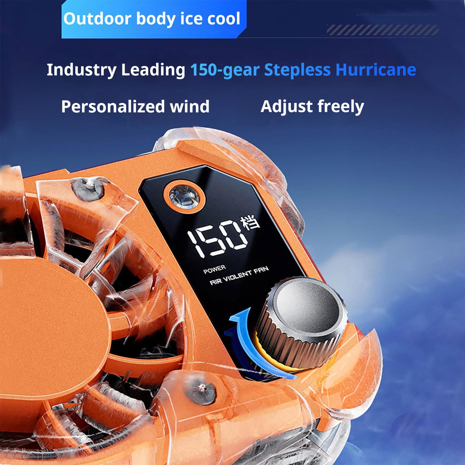 2024 Upgraded 12000mAh Rechargeable Portable Waist Fan with Wearable Belt - 3 Speed Adjustable, 25H Runtime & LED Flashlight - Strong Airflow Personal Fan for Outdoor, Camping, Hiking, Travel, Office, Home Use (Orange)