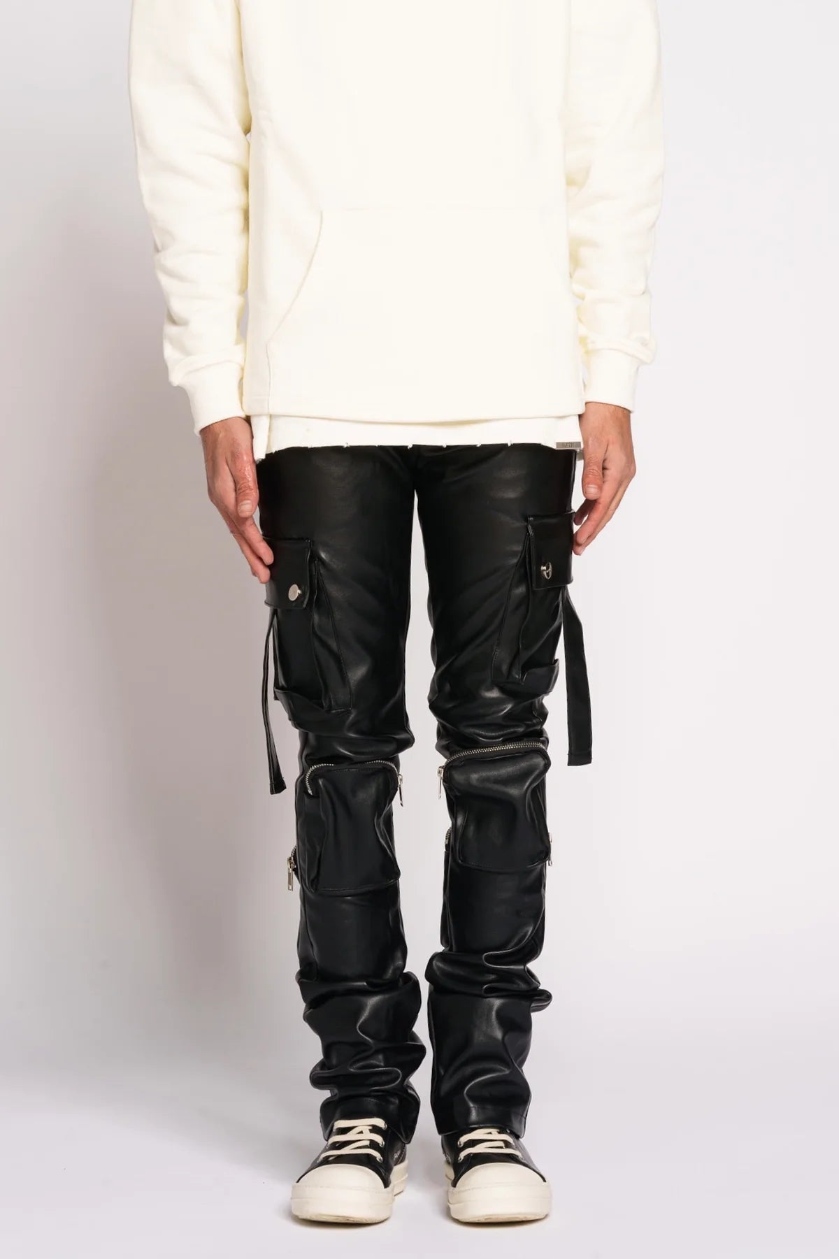 Pheelings NEVER LOOK BACK Women's Cargo Flare Stack Leather Pants - Stylish High-Waisted Vintage Jeans for Casual Outfits & Streetwear Fashion