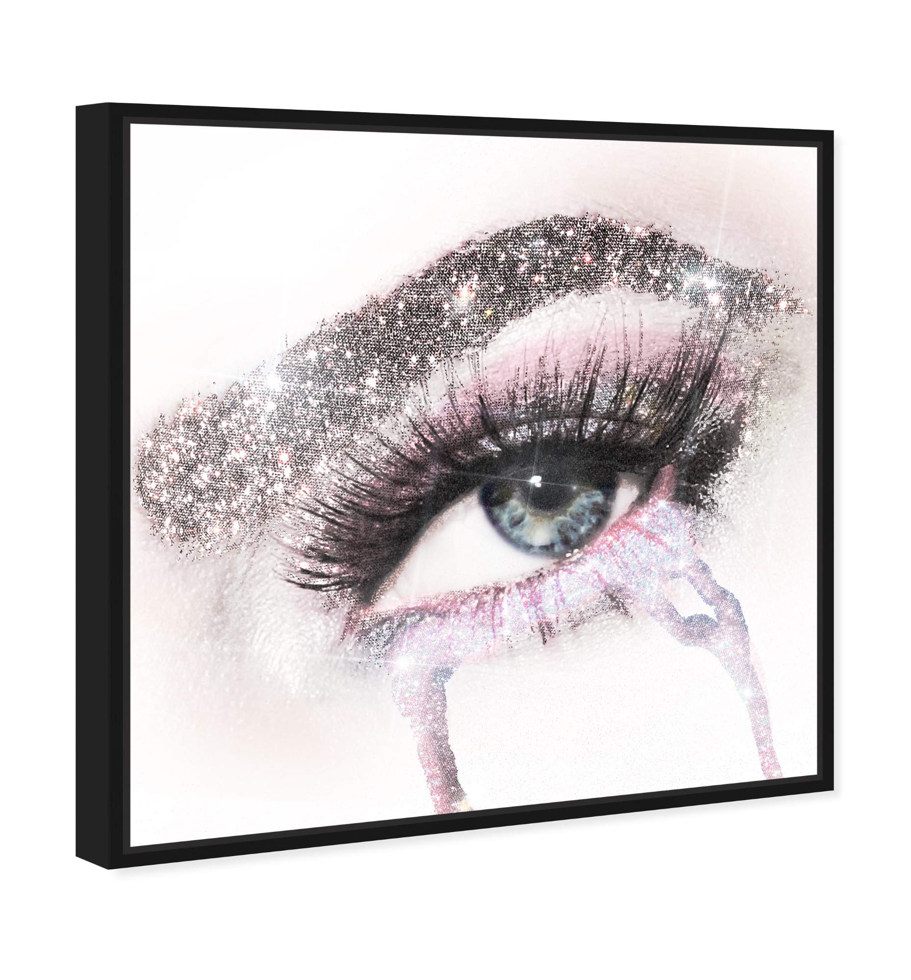 Oliver Gal Artist Co. 'Eyes and Rhinestones Pink' Framed Canvas Wall Art - 12x12 Inch Fashion Glam Decor for Bedroom, Living Room & Office - Gray & White Mascara Inspired Home Décor