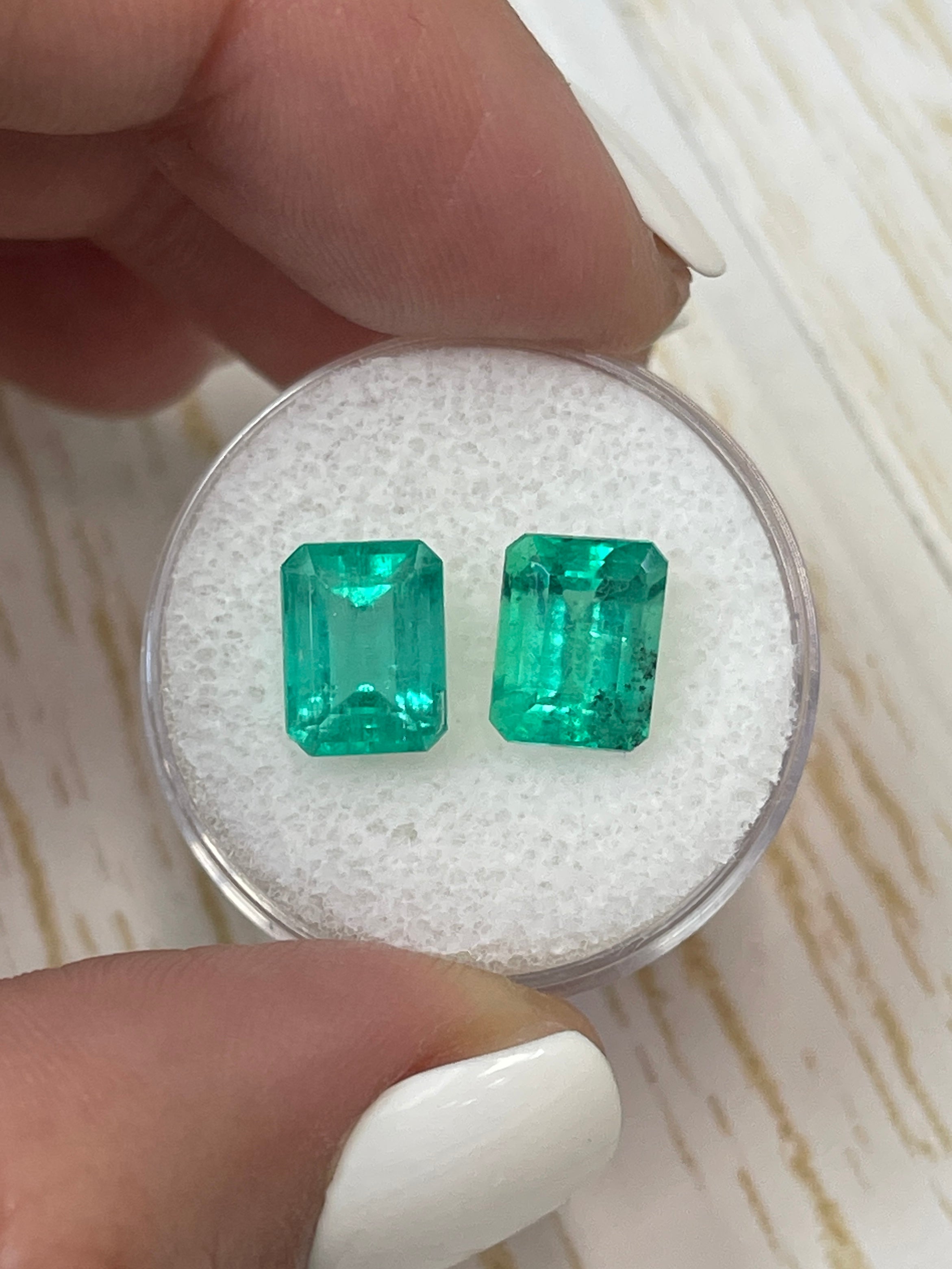4.69tcw 9x7mm Matching Pair of Loose Colombian Emerald Gemstones - Emerald Cut for Jewelry Making, Engagement Rings & Fine Collections