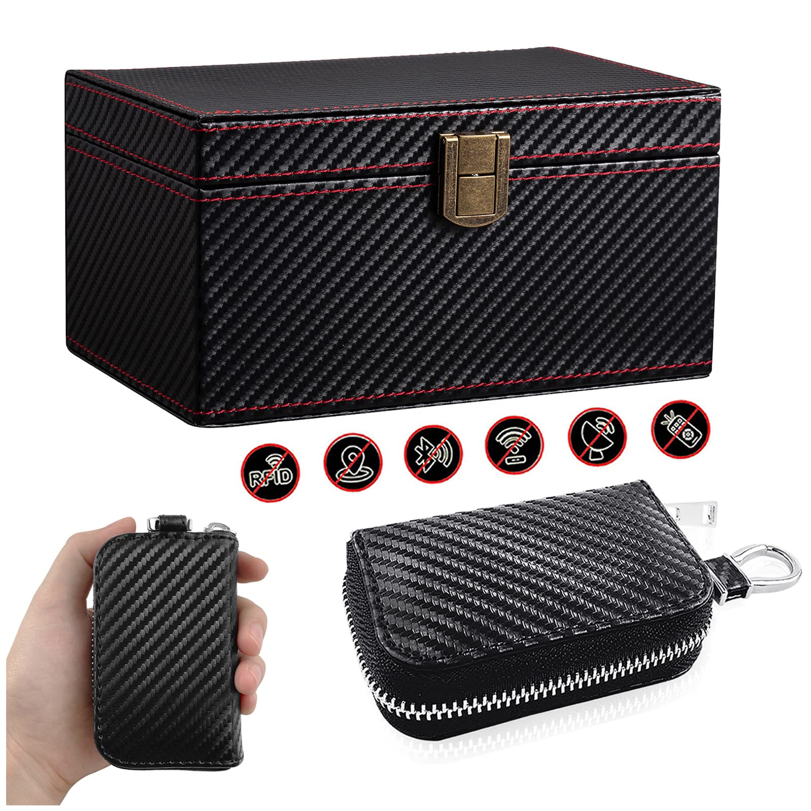 Premium Faraday Box for Car Keys - Leather RFID Signal Blocker, Anti-Theft Faraday Cage Protects Key Fobs from Hacking & Relay Theft | Ideal for Tesla, BMW, Mercedes & Modern Vehicles (Home & Travel Security)