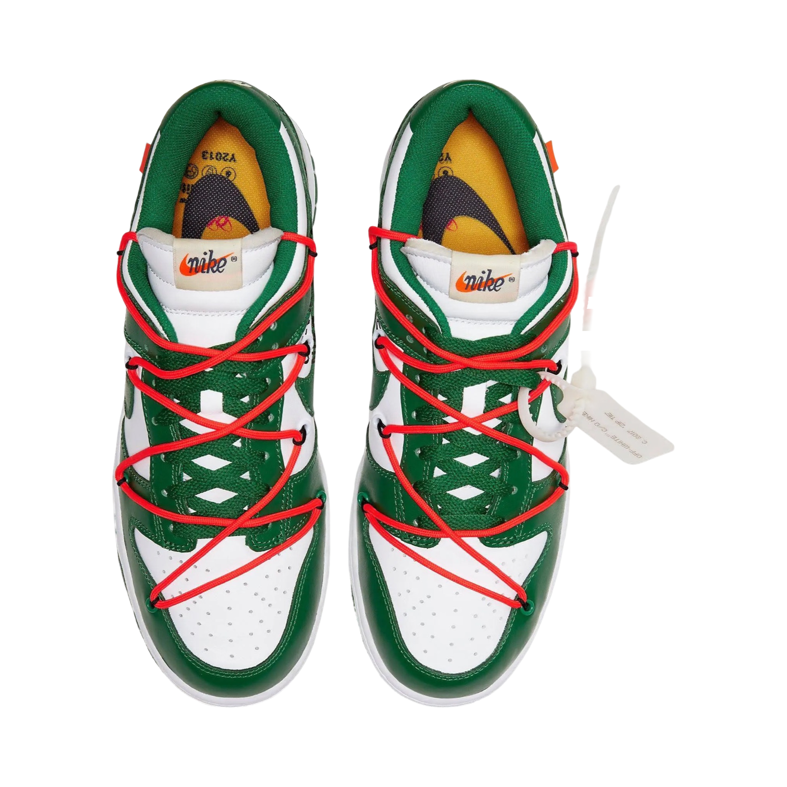 Off White x Nike Dunk Low Leather Sneakers - White & Pine Green Colorway - Limited Edition Collaboration - Perfect for Streetwear & Sneaker Collectors