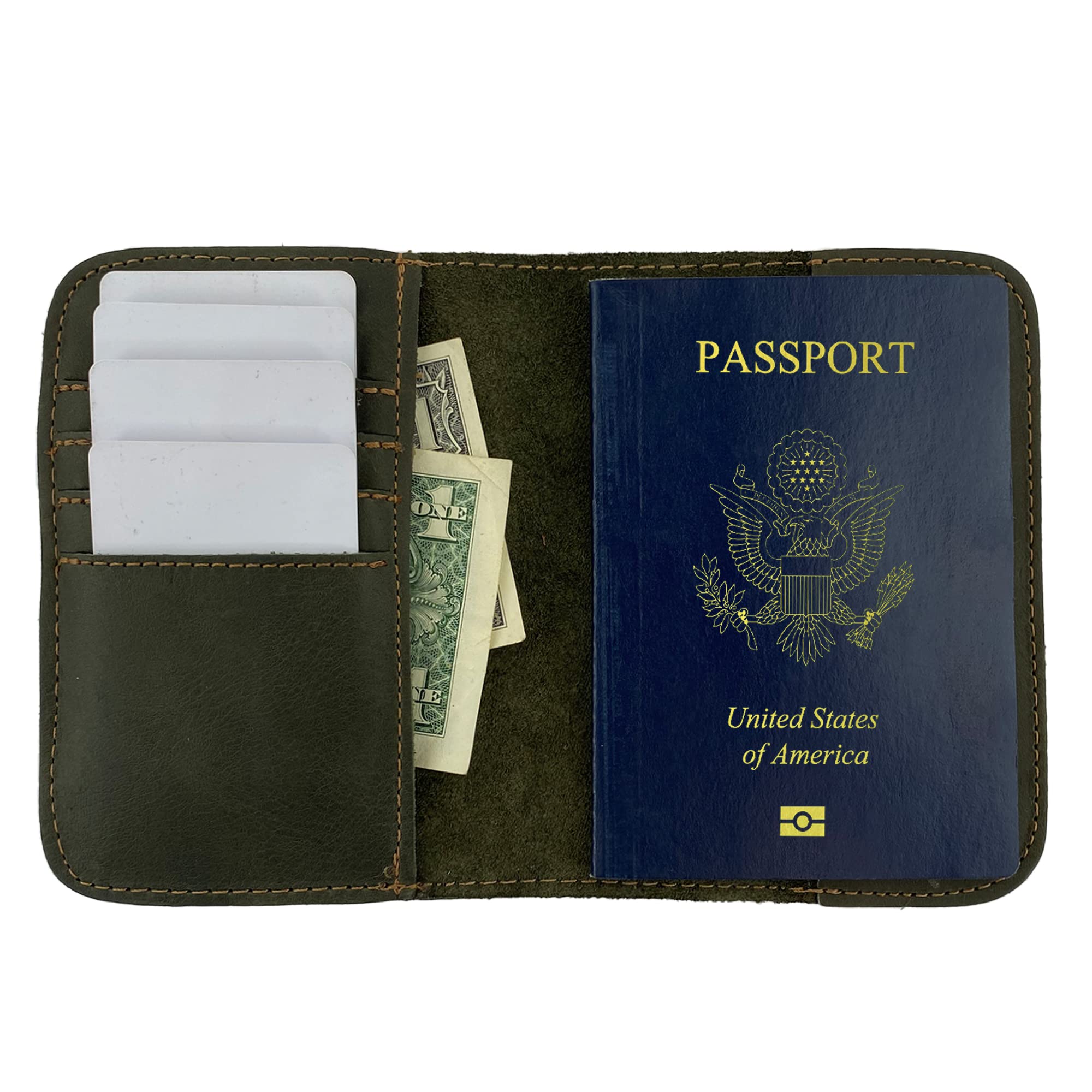Premium Handmade Full Grain Leather Bifold Passport Wallet - RFID Blocking Travel Wallet with Card Slots & Money Holder - Classic Dark Jade Passport Cover for Men & Women | Perfect for International Travel, Business Trips & Vacation Accessories