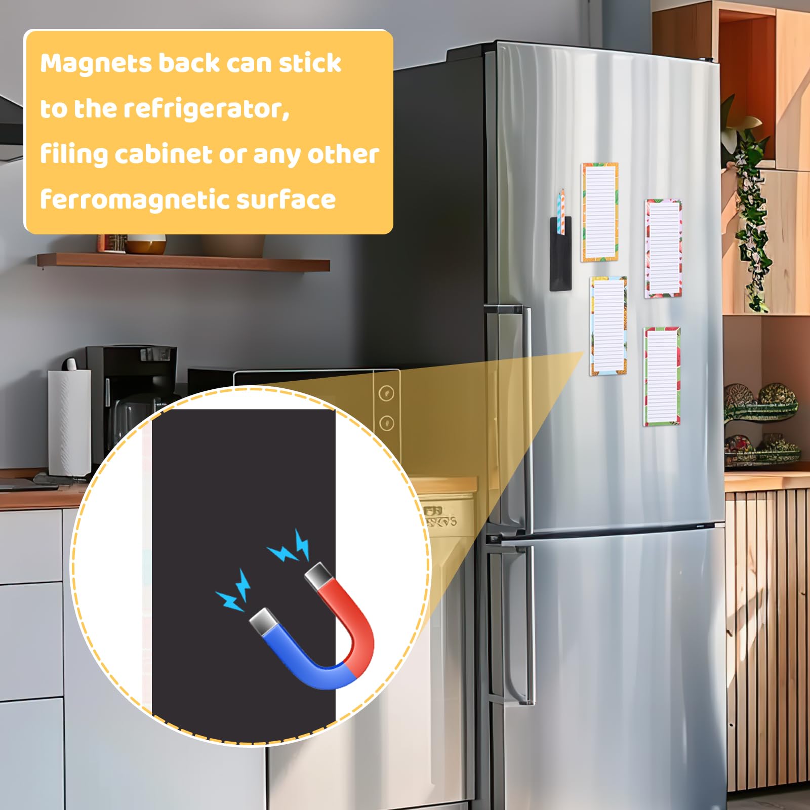 4 Pack Magnetic Notepad for Refrigerator with Pen Holder - 200 Sheets Grocery Shopping List Memo Pad, Fruit Design - Perfect for Kitchen Organization & Fridge Reminders