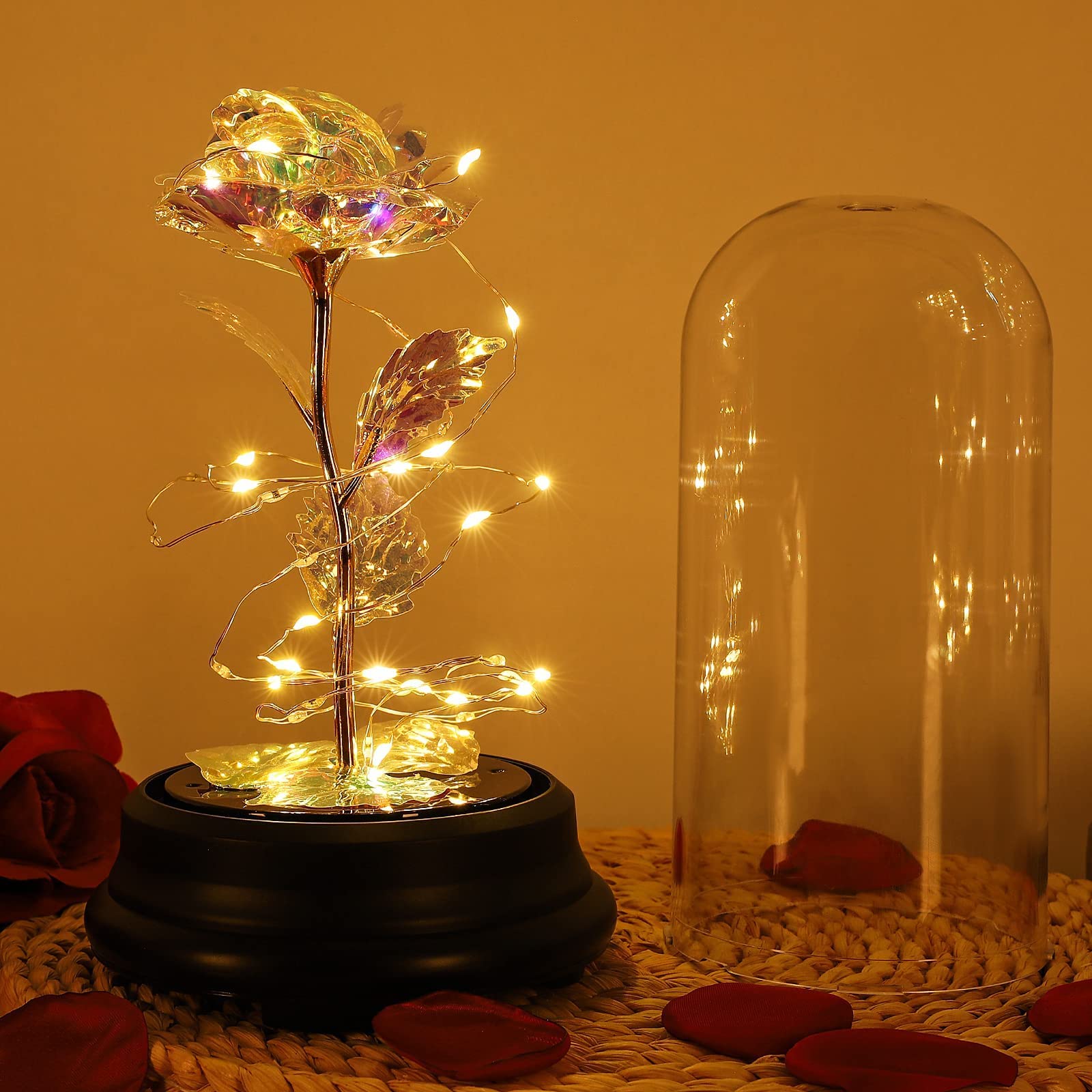N&T NIETING Light Up Glass Rose Gift for Mom, Her, Girlfriend, Wife - Elegant Birthday, Anniversary, Valentine's Day Present with LED Illumination - Perfect for Romantic Nights, Home Decor, and Special Occasions