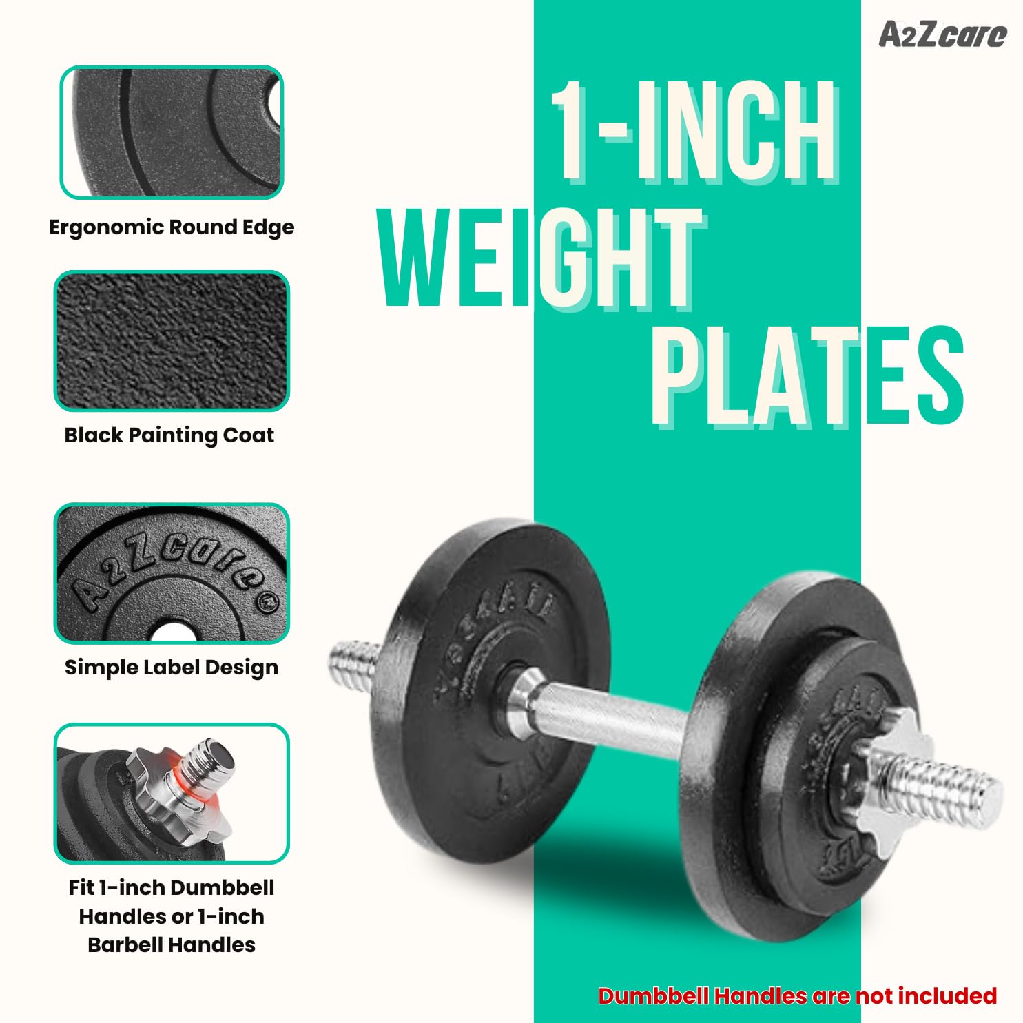 A2ZCARE 1 Inch Standard Weight Plates Set (1.25-15 lbs) - Cast Iron Dumbbell & Barbell Plates for Home Gym, Strength Training & Fitness Workouts