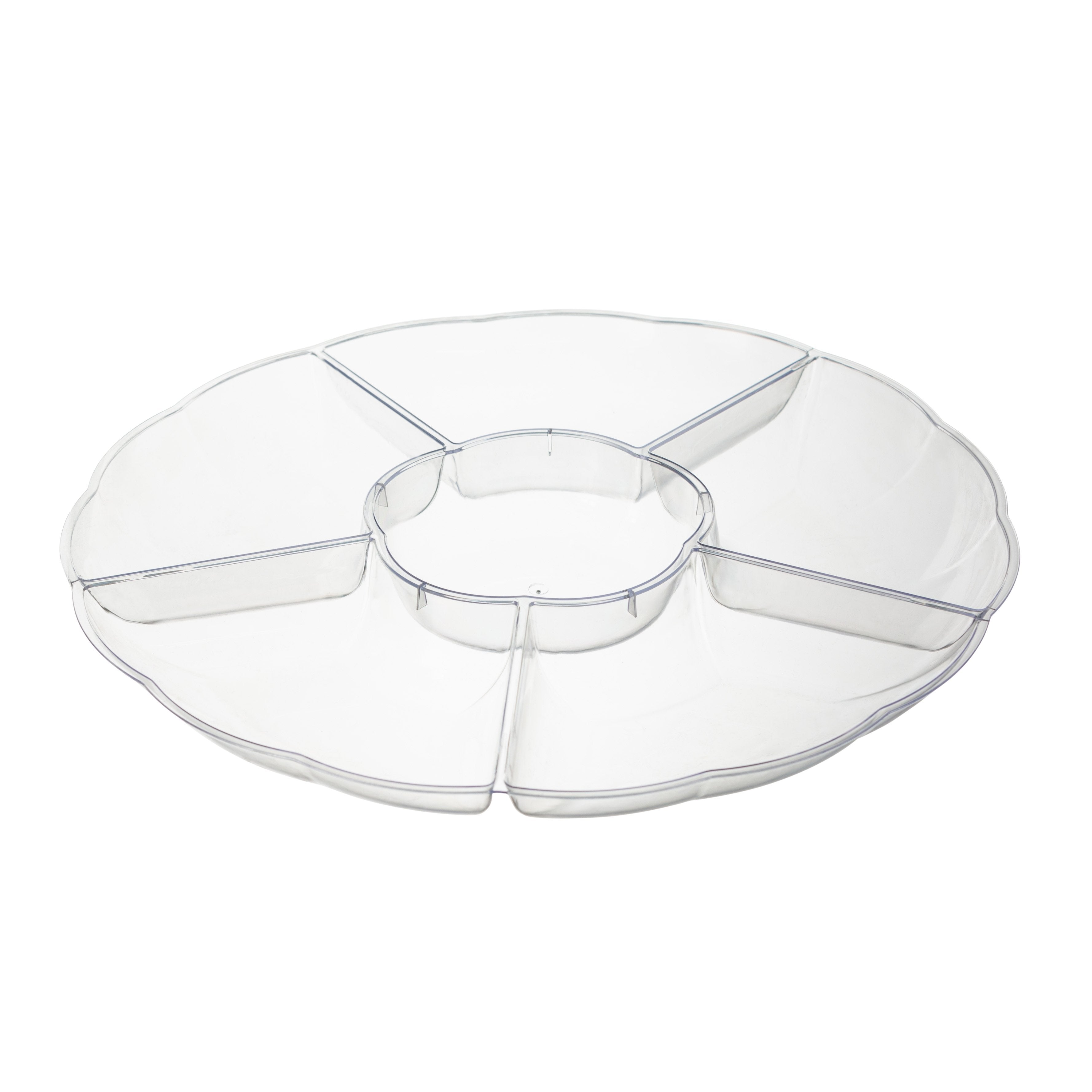 12 Inch Clear Plastic Round 6 Compartment Serving Tray - Perfect for Party Snacks, Appetizers & Food Display - Dishwasher Safe Serving Platter for Entertaining, Buffets & Catering