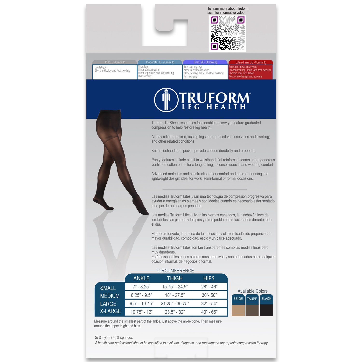 Truform Sheer Compression Pantyhose 30-40 mmHg - Women's Shaping Tights 20 Denier Black Medium - Perfect for Varicose Vein Relief, Travel & Everyday Comfort