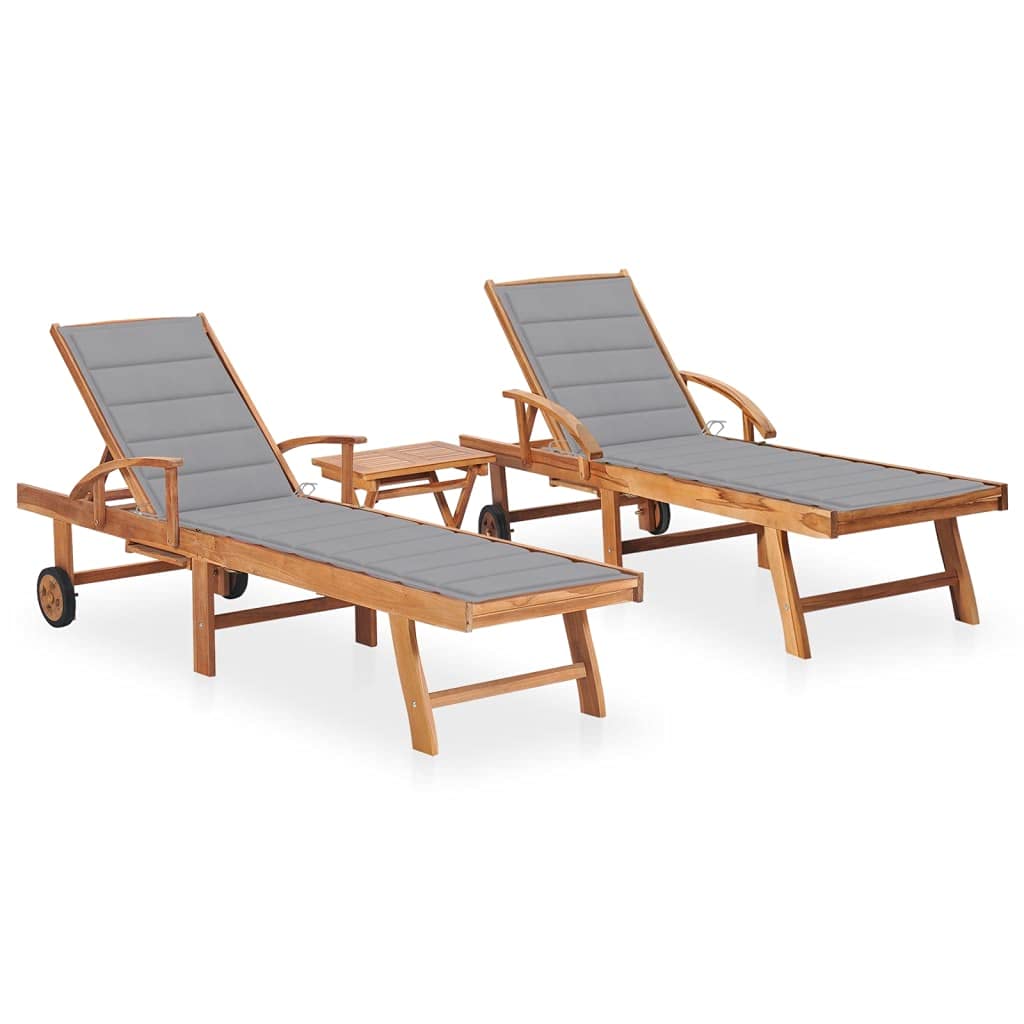Premium Outdoor Chaise Lounge Chairs Set - 2 Teak Wood Sun Loungers with Side Table & Weather-Resistant Cushions for Patio, Poolside, Garden Relaxation & Backyard Lounging