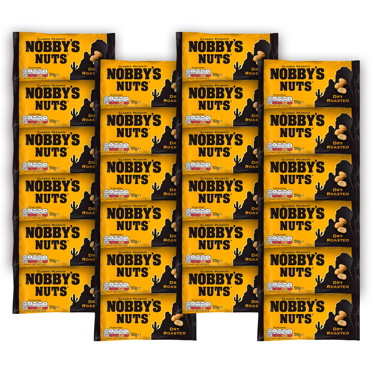 Nobby's Nuts Dry Roasted Peanuts 50g (Pack of 24) - Crunchy Snacks for Parties, Travel & Healthy On-the-Go Nutrition