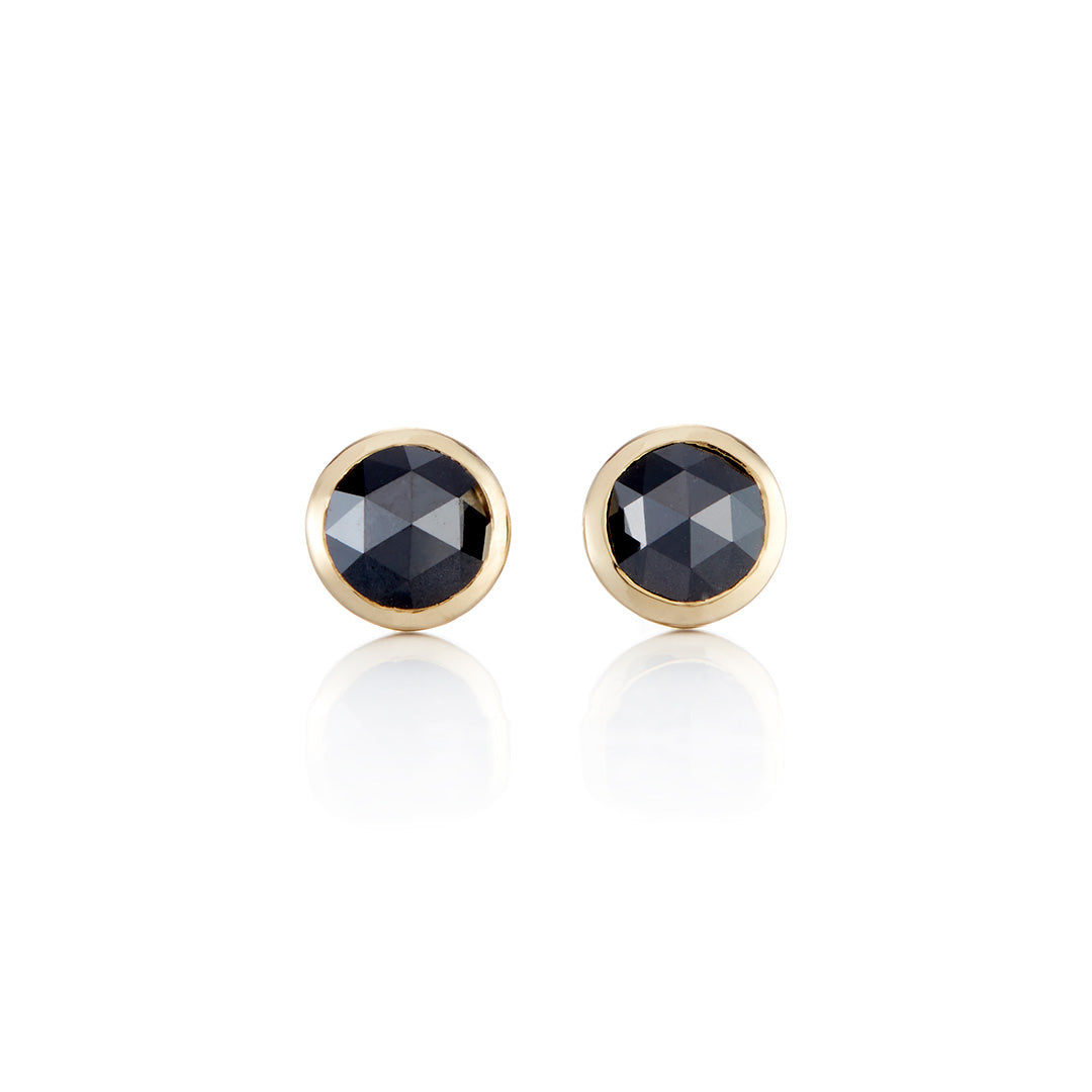 Black Diamond Rose Cut Stud Earrings for Women - Hypoallergenic 14K Gold Plated Cubic Zirconia Earrings - Perfect for Wedding, Anniversary & Everyday Elegant Jewelry