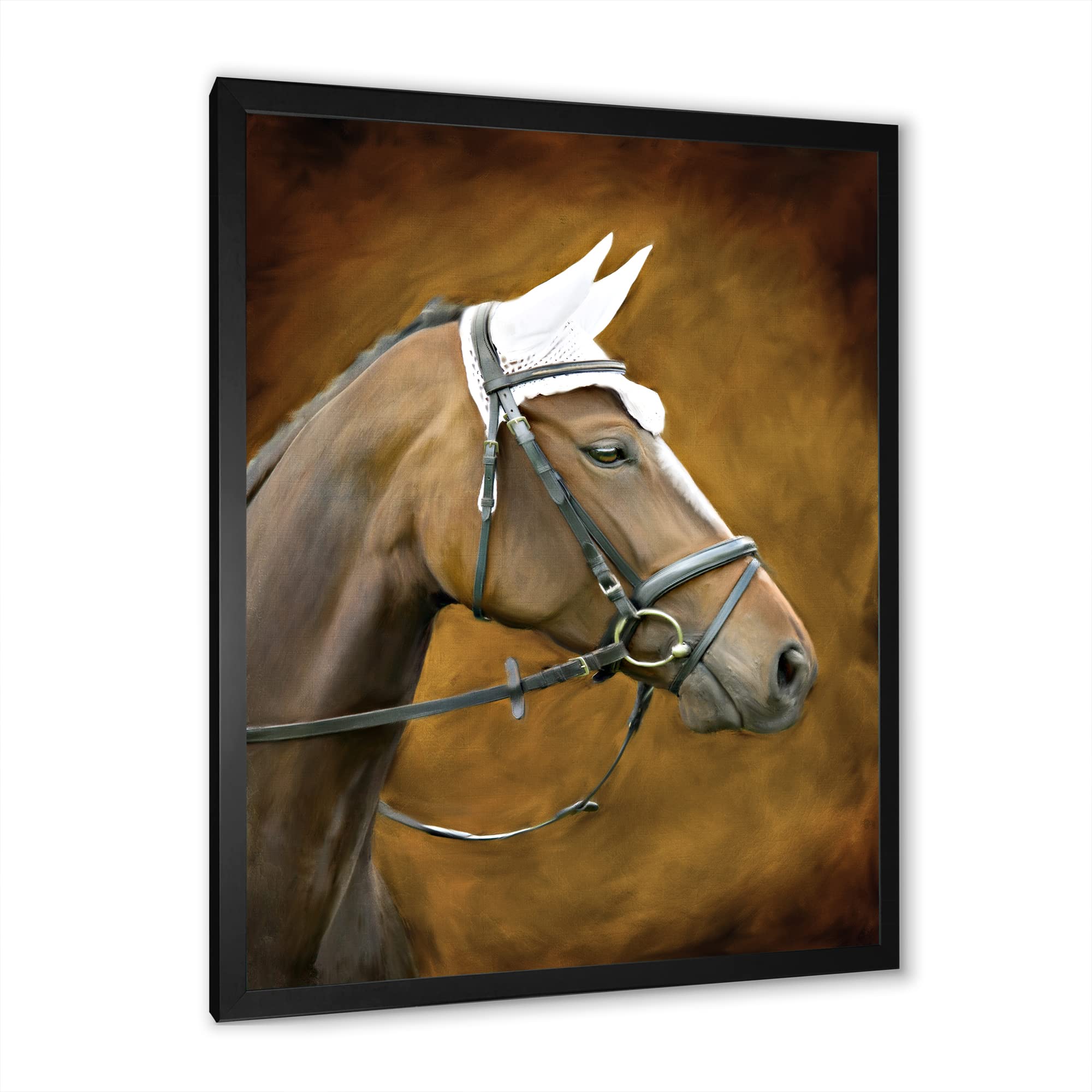 Brown Horse with White Ears Portrait - Farmhouse Framed Wall Art Decor for Living Room, Bedroom & Office