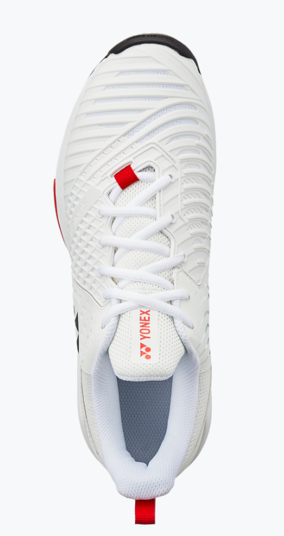 Yonex Power Cushion Sonicage 3 Men's Tennis Shoes for All Court Surfaces - White/Red - Lightweight Cushioned Sneakers for Competitive Play & Training