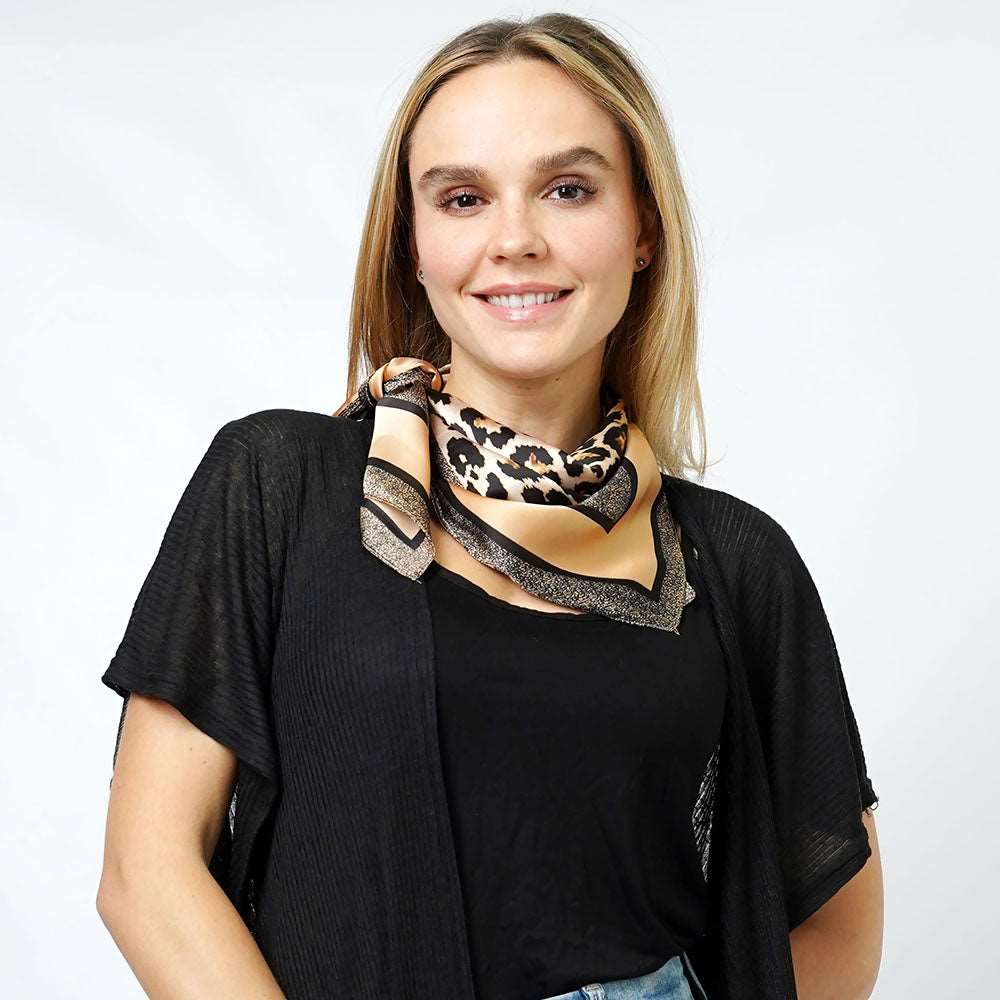 Leopard Print Satin Square Scarf for Women - Fashionable Hair Accessory & Neck Wrap - Perfect for Office, Travel and Special Occasions