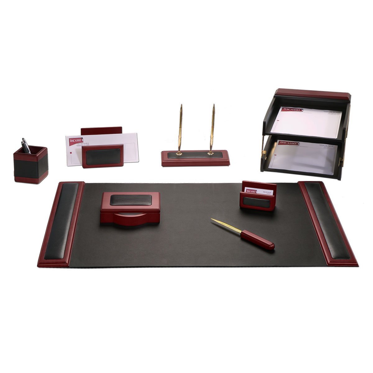 Premium 10-Piece Rosewood & Leather Desk Set - Elegant Wooden Organizer with Pen Holder, Letter Opener & More - Perfect for Office, Home & Executive Gifts