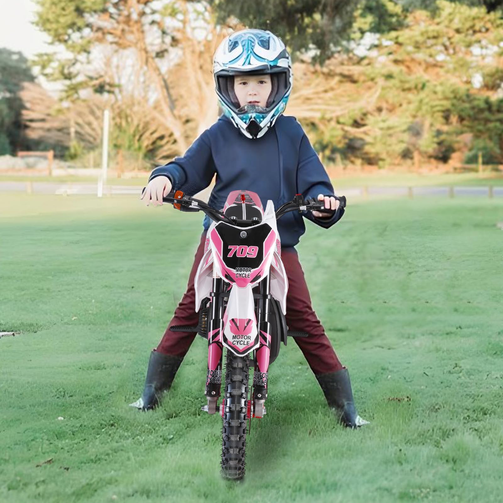 49cc 2-Stroke Gas Powered Kids Dirt Bike - Mini Motorcycle with Front & Rear Disc Brakes | Best Gift for Boys & Girls (Birthday, Christmas, Halloween) | Perfect for Backyard Riding, Off-Road Trails & Motocross Training (Pink)