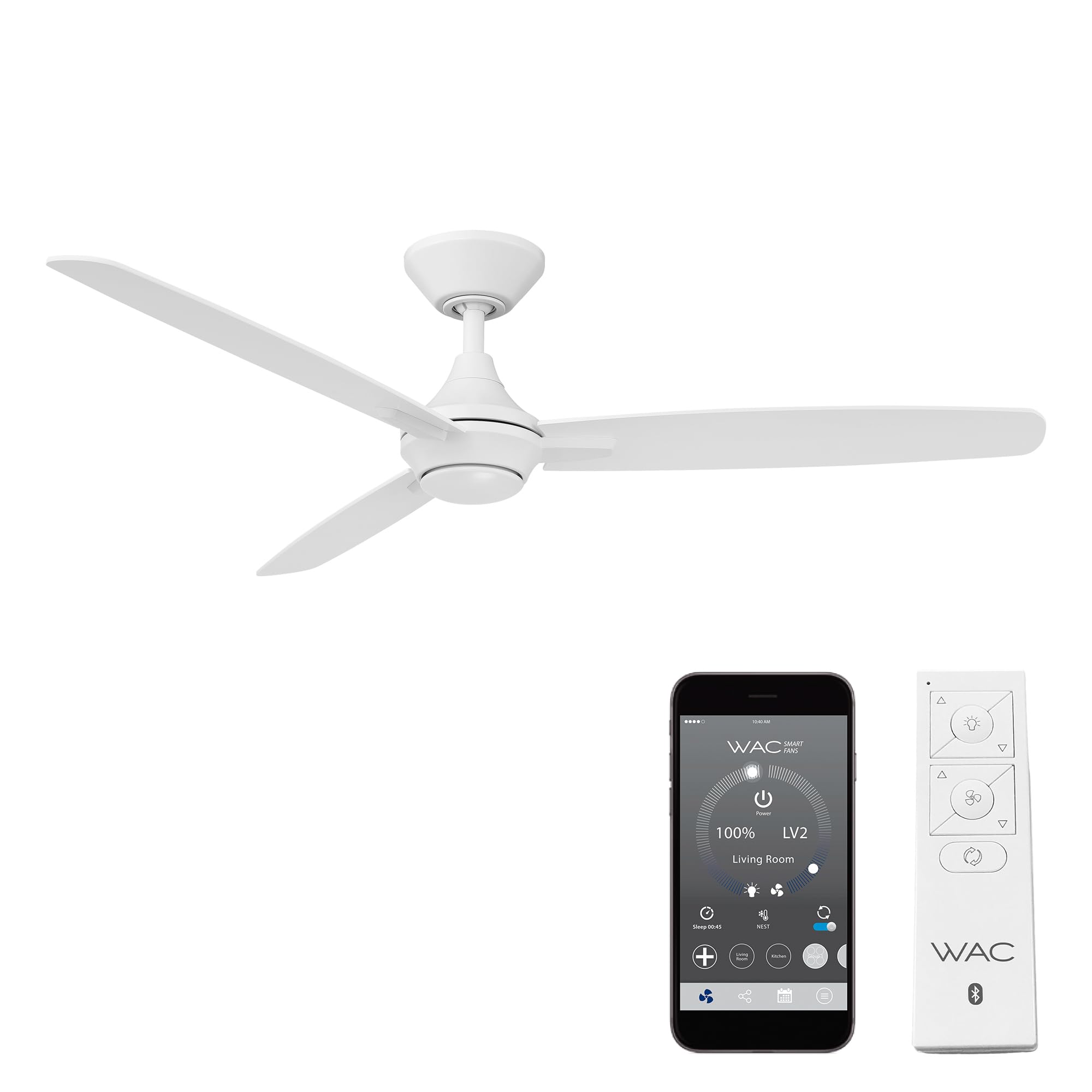 WAC Smart Blitzen 54-inch Indoor/Outoor Ceiling Fan with Remote - 3-Blade Matte White Design, Alexa & App Control (iOS/Android) - Perfect for Living Rooms, Bedrooms, and Covered Patios