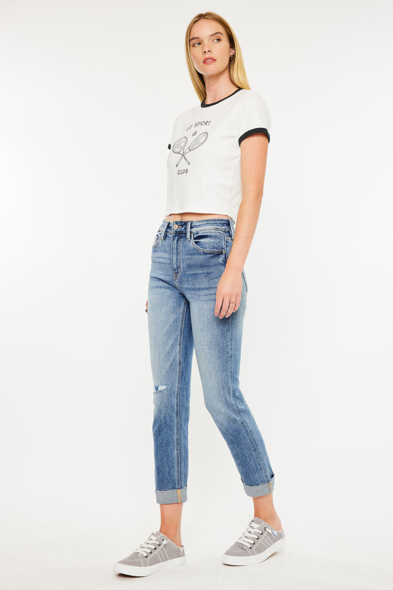 Kaly Women's High Rise Slim Straight Leg Jeans - Stretchy Denim Pants for Casual Wear & Everyday Outfits