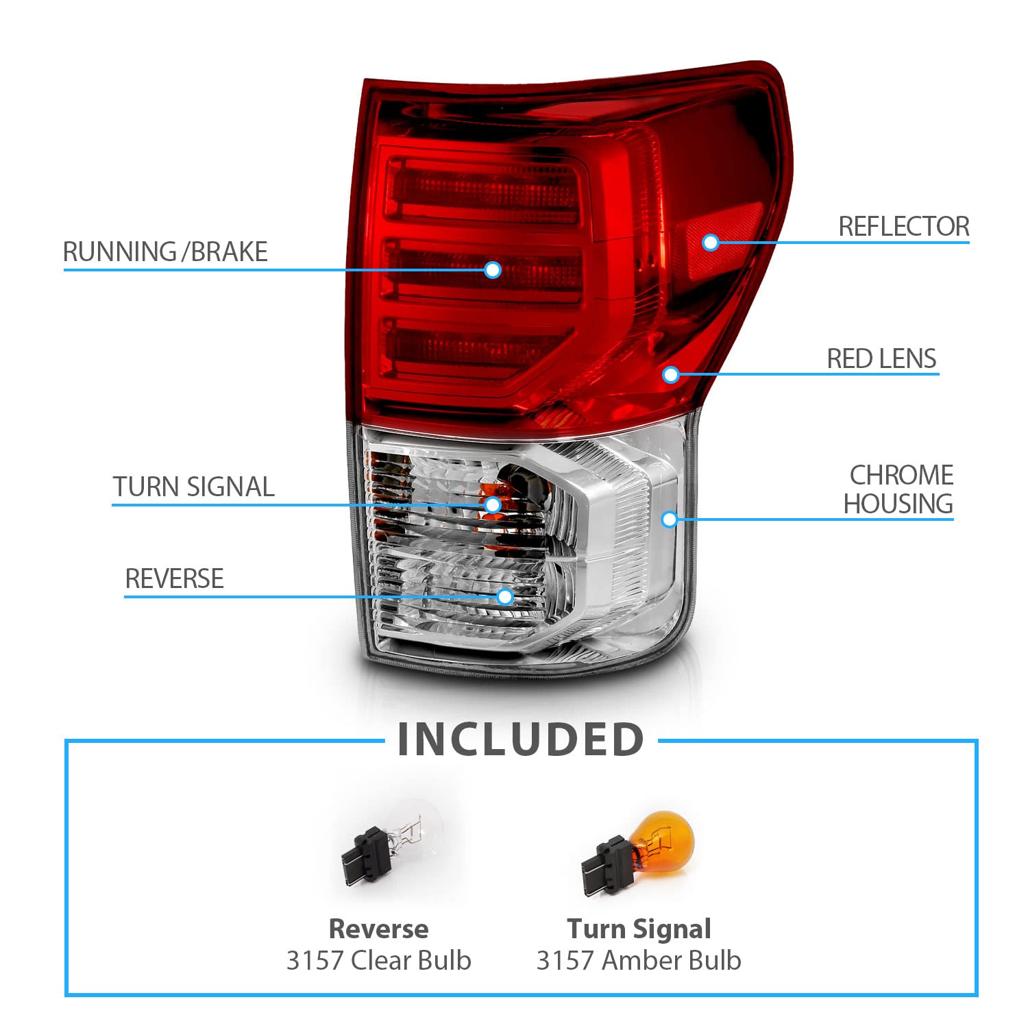 2007-2013 Toyota Tundra LED Tail Lights - AmeriLite Crystal Red Replacement Set (Pair) for Enhanced Visibility & Style - Perfect for Night Driving & Custom Truck Upgrades