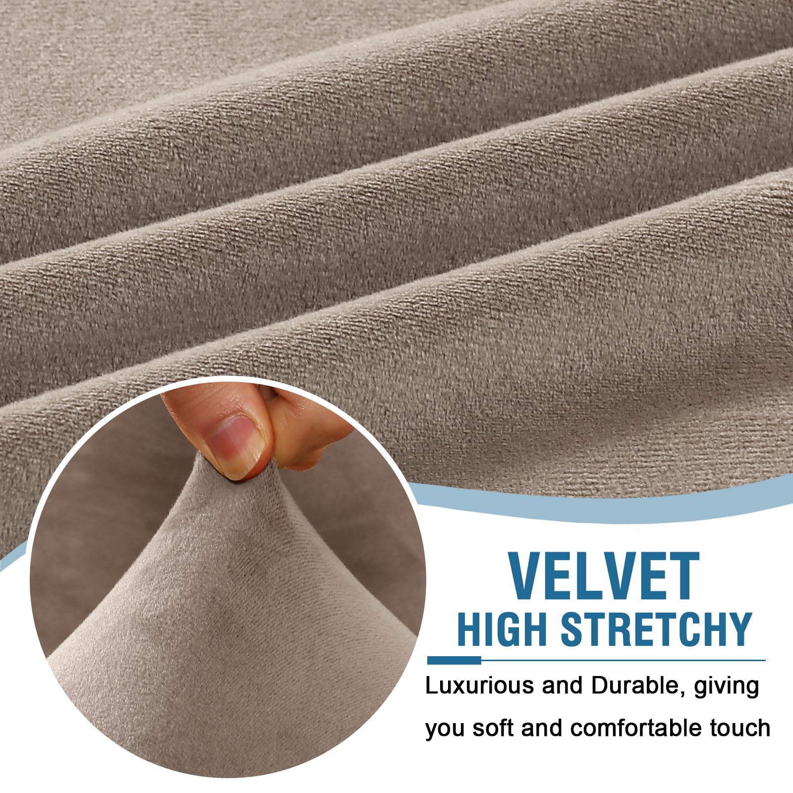 H.VERSAILTEX Stretch Velvet Couch Cover 2-Piece Set - Sofa Slipcover & Loveseat Cover, Soft Thick Velour Fabric, Taupe Color | Perfect for Living Room Furniture Protection & Style Upgrade