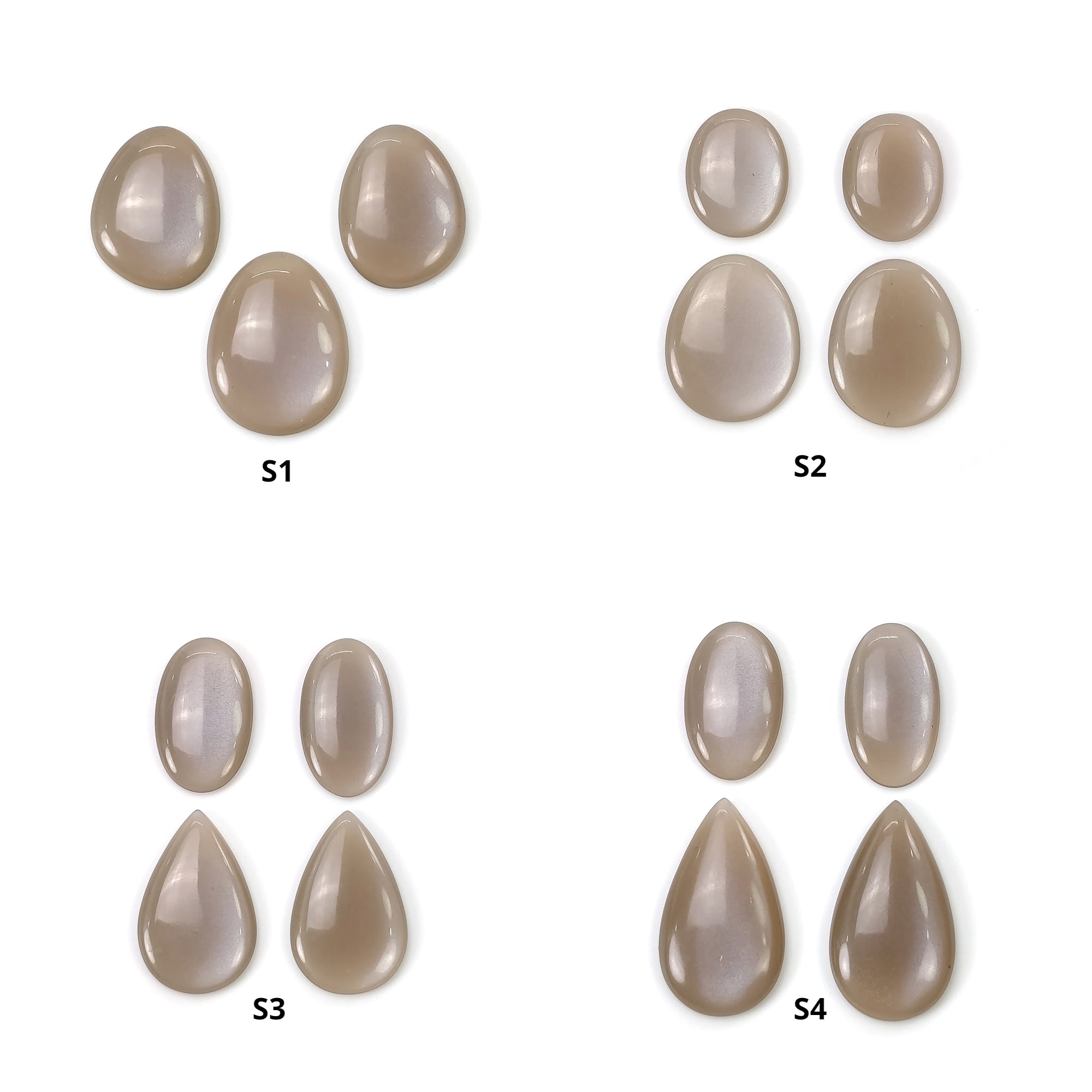 Natural Brown Moonstone Gemstone Cabochon - Untreated, Unheated Oval & Pear Cushion Shape (3pcs or 4pcs) for Jewelry Making, Wire Wrapping & Healing Crystal Collection