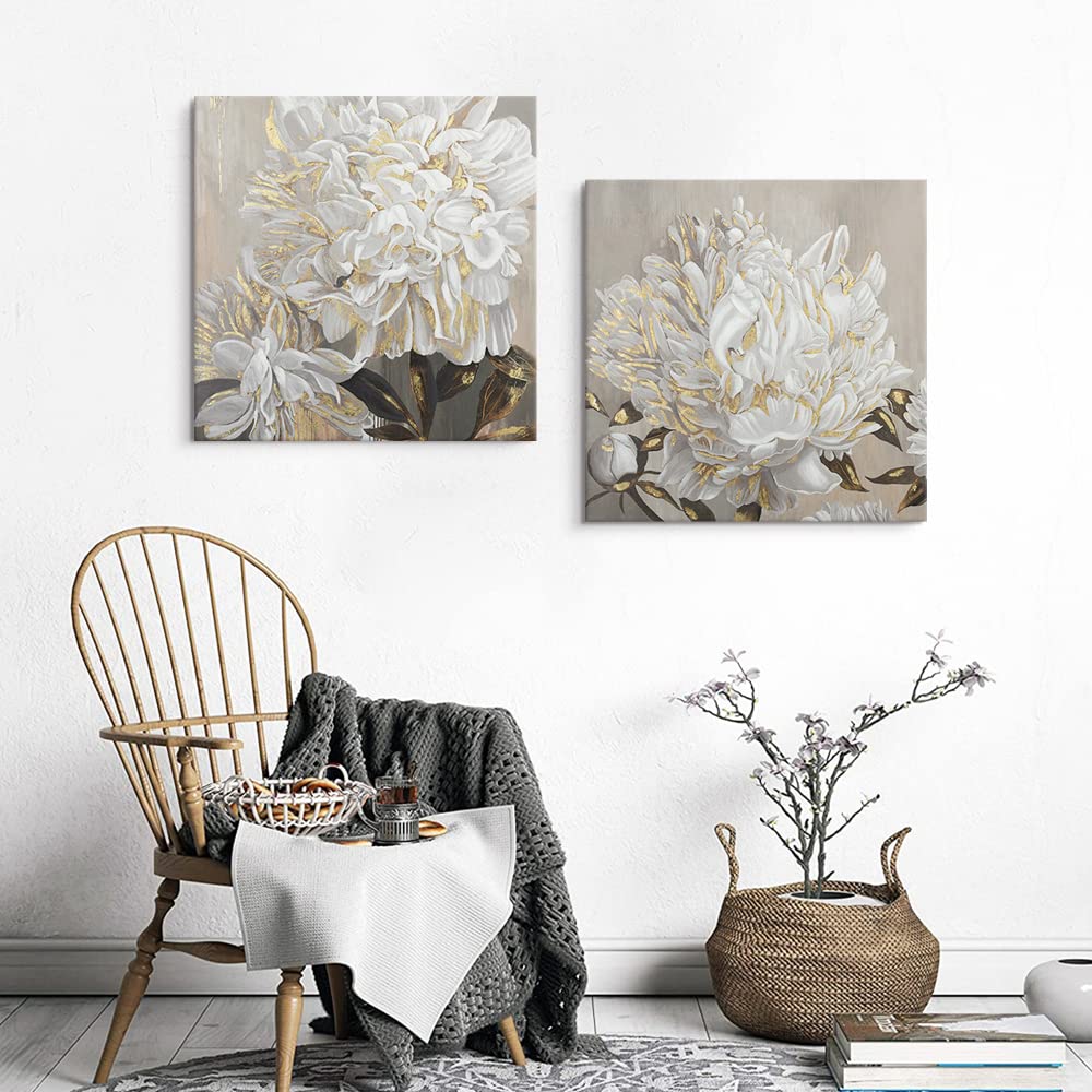 Black and White Flower Canvas Wall Art - Elegant White Blooming Floral Print for Bathroom, Bedroom & Living Room Decor | Perfect for Modern Home, Office & Gift Giving
