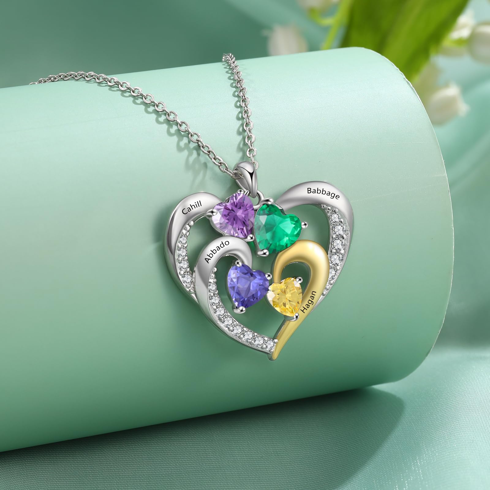 Personalized Sterling Silver Mothers Necklace with Birthstones & Custom Engraved Names - Thoughtful Gift for Women, Mom, Grandma - Perfect for Mother's Day, Birthday & Anniversary Gifts