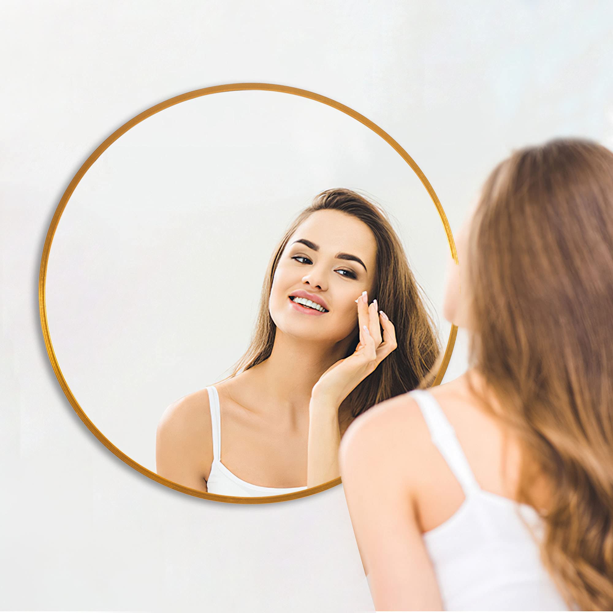 KIAYACI 32 Inch Round Wall Mirror - Large Circle Bathroom & Living Room Mirror with Aluminum Alloy Frame, Shatterproof Glass (Gold) - Perfect for Home Decor, Vanity, and Entryway