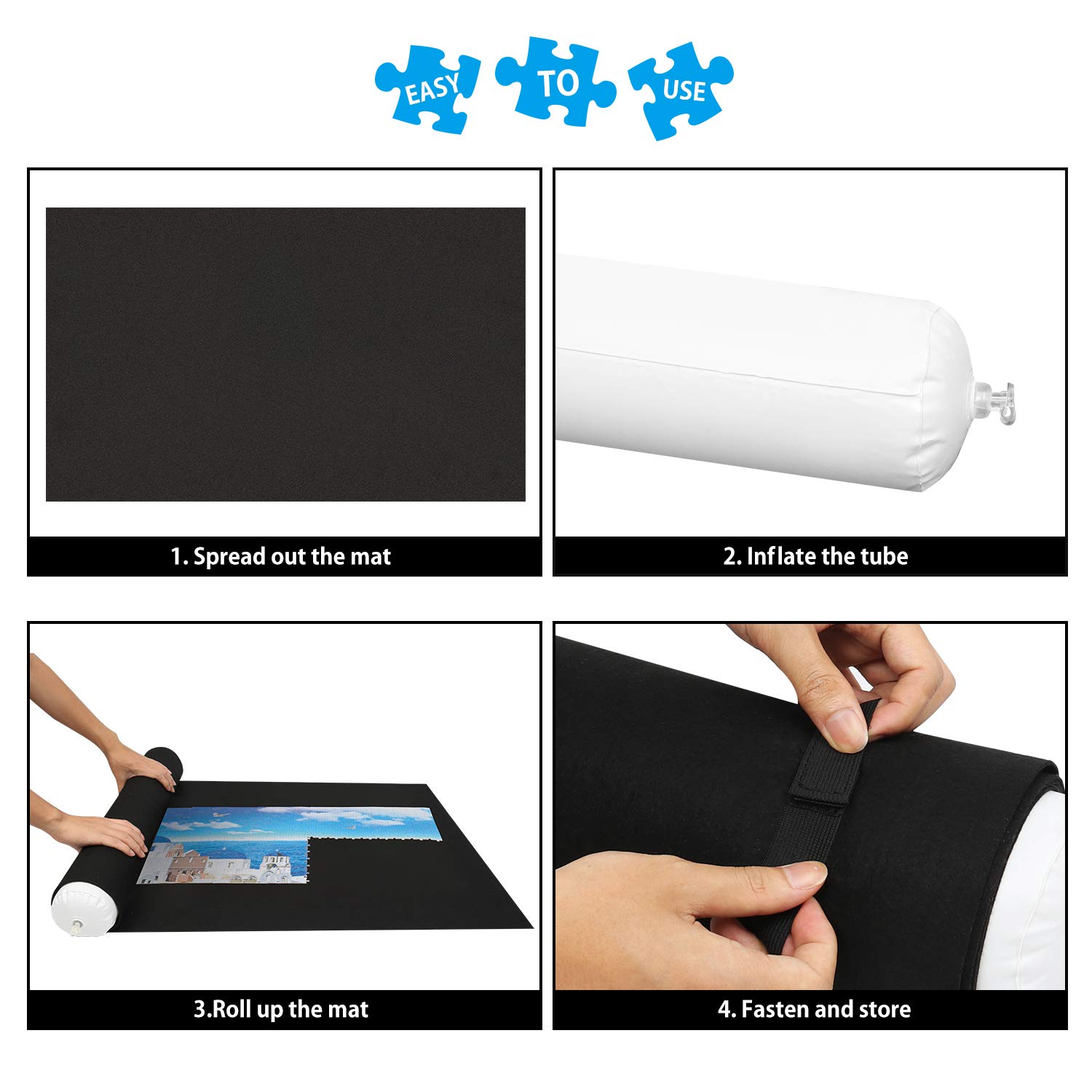 LAVIEVERT Jigsaw Puzzle Roll Mat - Felt Storage Mat for Puzzles Up to 1500 Pieces, Eco-Friendly Puzzle Saver with Long Box Packaging (No Folded Creases) - Black | Perfect for Home, Travel & Puzzle Preservation