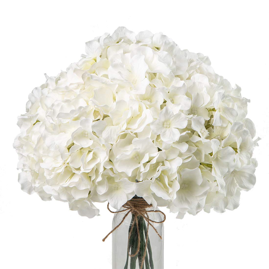 10pcs Artificial Hydrangea Silk Flower Heads with Stems - Realistic White Fake Flowers for Wedding Decor, Home Party, Baby Shower, Centerpieces & DIY Floral Arrangements