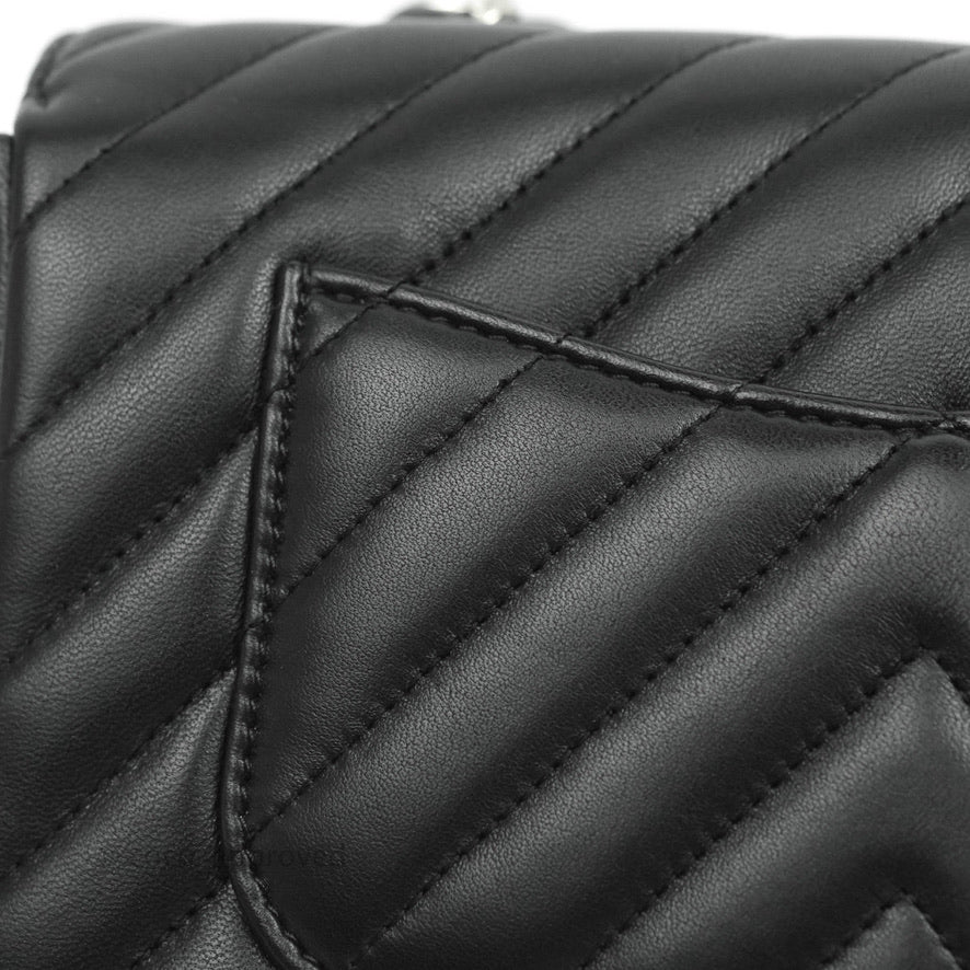 Chanel Chevron Mini Rectangular Flap Bag in Black Lambskin Leather with Silver Hardware - Perfect for Evening Events & Luxury Fashion Accessories