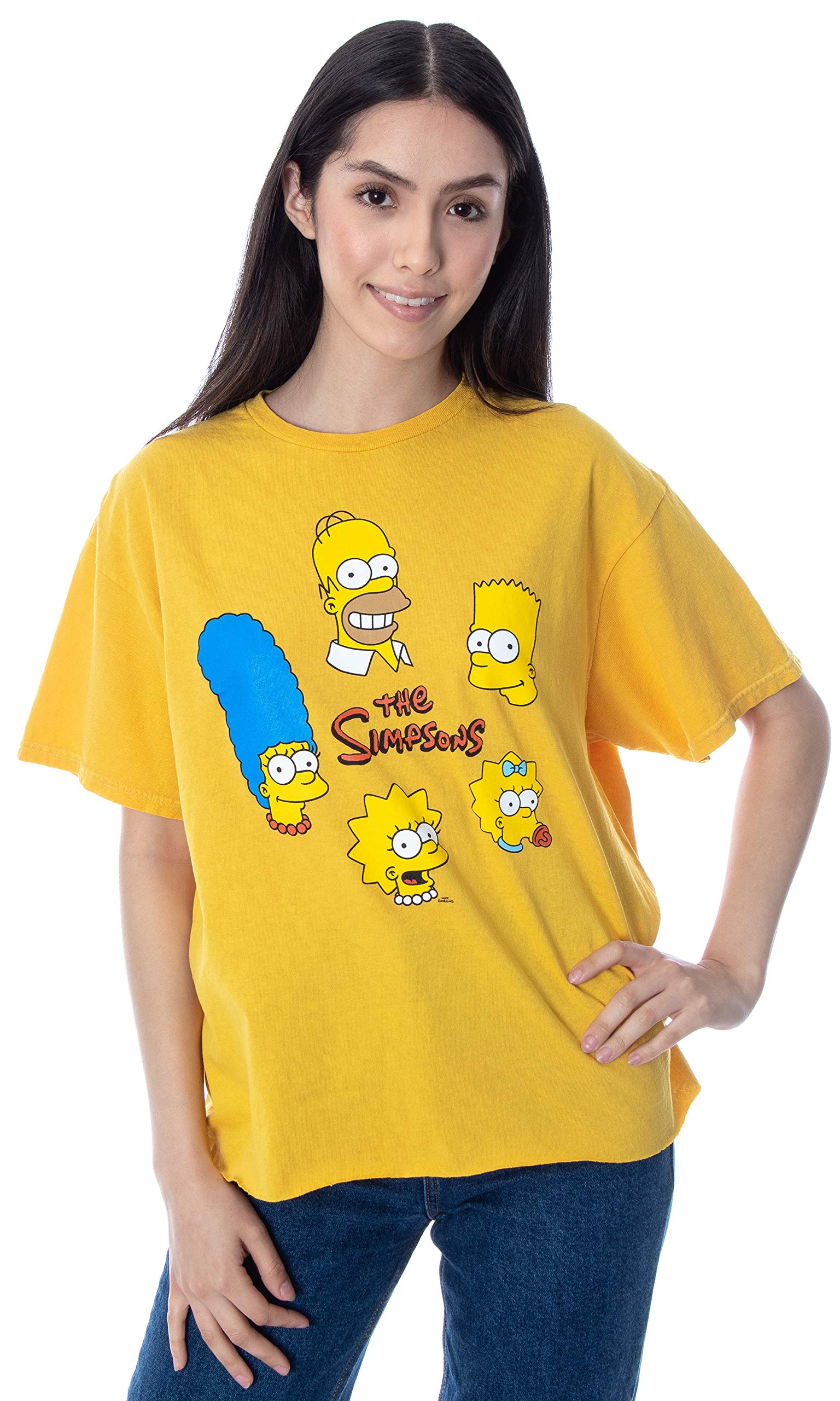 The Simpsons Women's Family Circle Pose Graphic Vintage Wash Skimmer T-Shirt - Casual Cotton Tee for Everyday Wear & Fan Merchandise