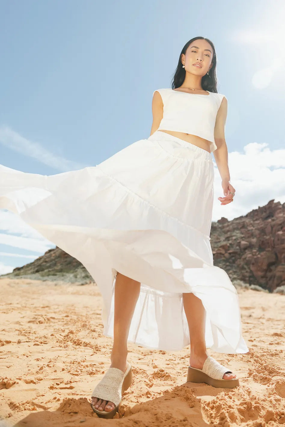 Layana White Tiered Skirt for Women | Flowy Summer Skirt | Perfect for Beach, Vacation & Casual Outfits