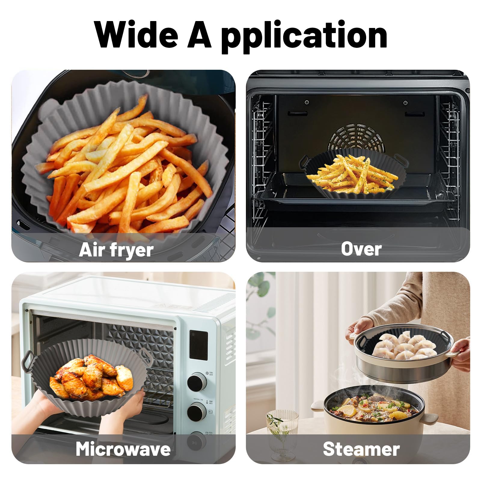 Kookkit 2 Pack Reusable Silicone Air Fryer Liners for 3-5 QT - Non-Stick Oven & Microwave Safe Accessories (7.87x6.69x1.97 Inches, Gray & Black) - Perfect for Healthy Cooking, Baking, and Meal Prep