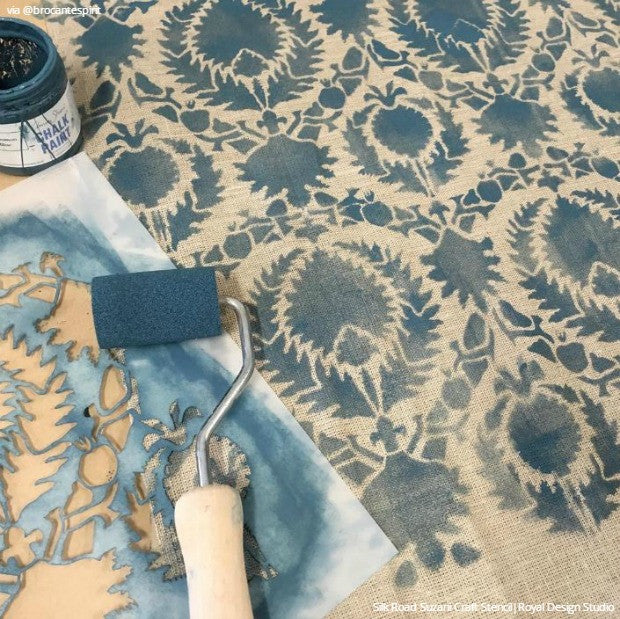 Authentic Silk Road Suzani Craft Stencil - Traditional Central Asian Embroidery Design Template for DIY Home Decor & Fabric Painting | Perfect for Wall Art, Pillow Covers, and Table Runners