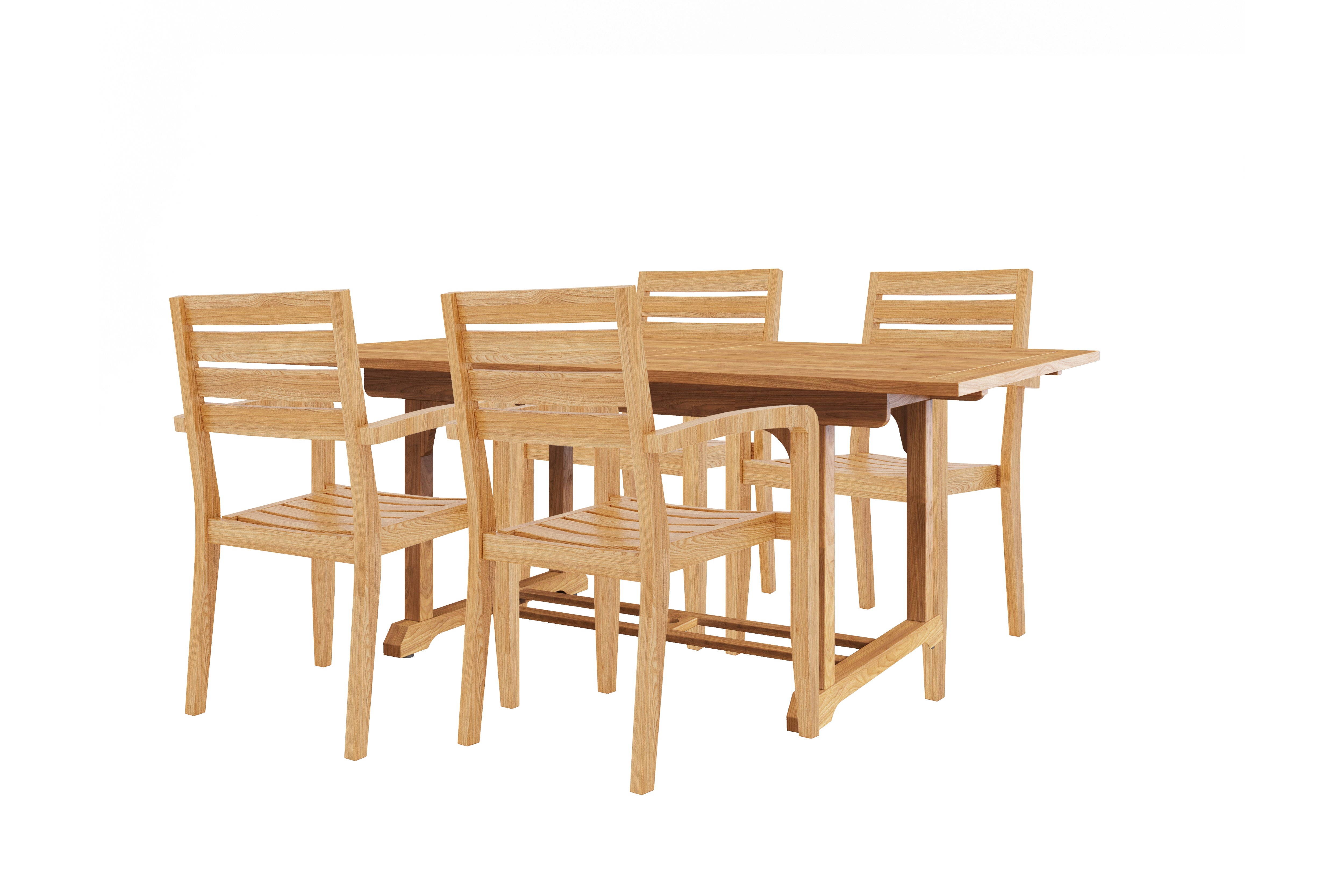 Louvel 5-Piece Rectangular Teak Outdoor Dining Set with Extendable Table & Stacking Armchairs – Perfect for Patio, Garden, Poolside & Backyard Entertaining