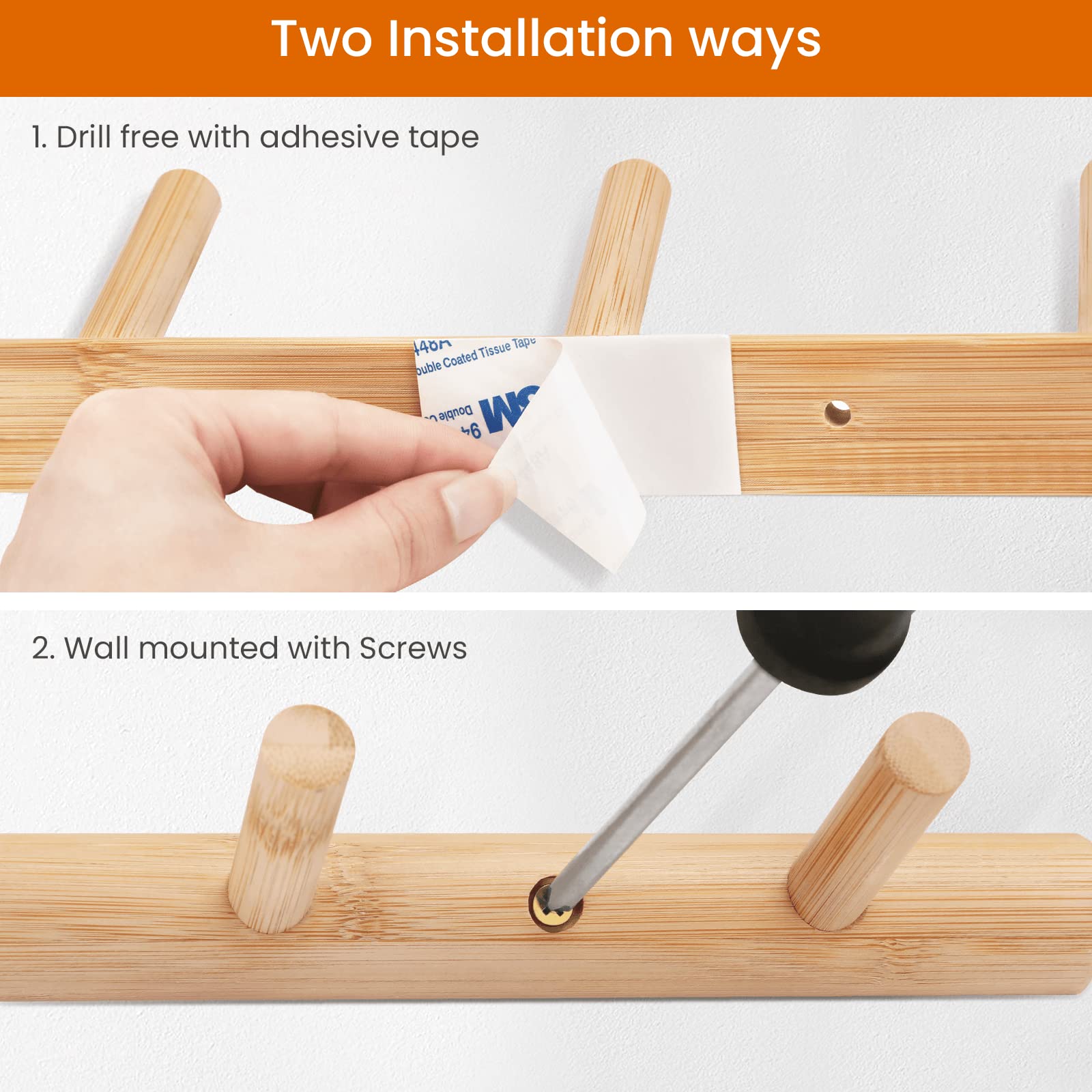 Modern Bamboo Coat Hooks - Wall Mounted Entryway Organizer with 4 Hanging Pegs for Jackets, Hats & Towels - Natural Wooden Hanger for Bathroom, Kitchen & Hallway Decor