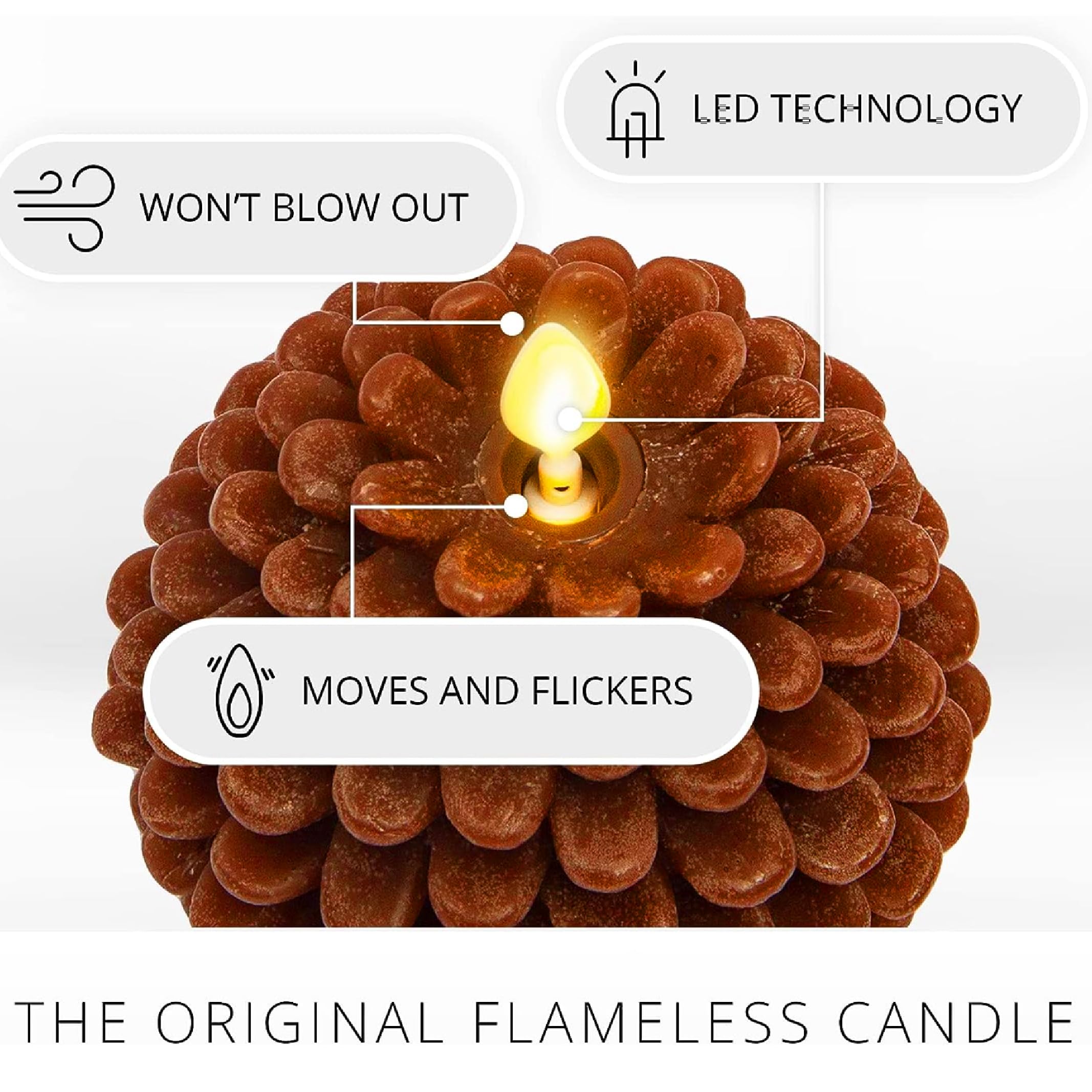 Eowppue Set of 4 Flameless LED Candles with Remote & Timer - Battery Operated Pine Cone Shaped Decorative Lights for Home, Party, Halloween, Christmas Decorations - Perfect for Living Room, Bedroom, Wedding & Holiday Displays