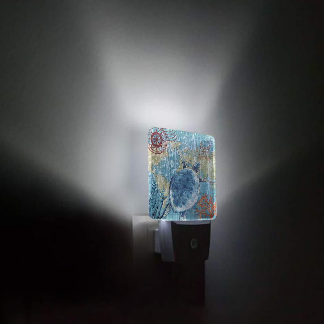 LED Night Light with Auto Sensor - Sea Turtle Plug-in Lamp for Bedroom, Hallway Decor