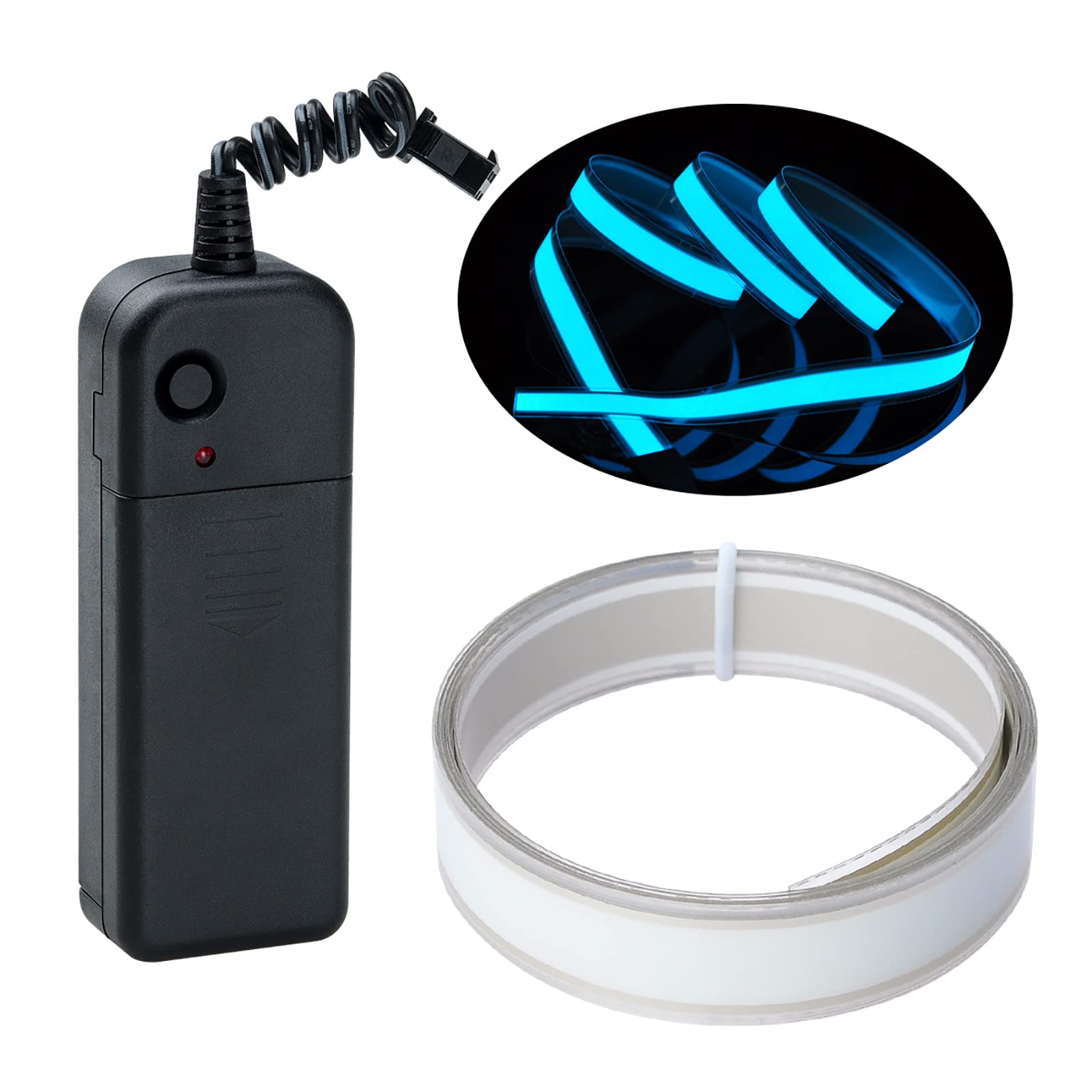 Lychee® 3 Ft (1M) Neon Glowing EL Wire Rope - Electroluminescent Strobe Light Tape with Battery Pack for Cosplay, Burning Man Festival, Rave Parties & Nighttime Decor (Ice Blue)