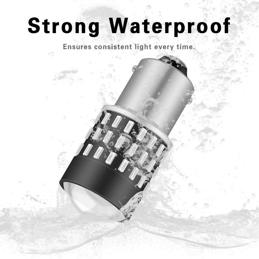 1156 BA15S LED Bulbs - 3014SMD 54-EX Chipsets with Lens Projector - Super Bright 1095 7506 Backup Reverse Lights - Compatible with Tail Lights, Brake Lights, Stop Parking Lights - 12-24V DC - Red (Pack of 2) - Perfect for Trucks, SUVs, Cars & Motorcycle Safety Lighting Upgrades