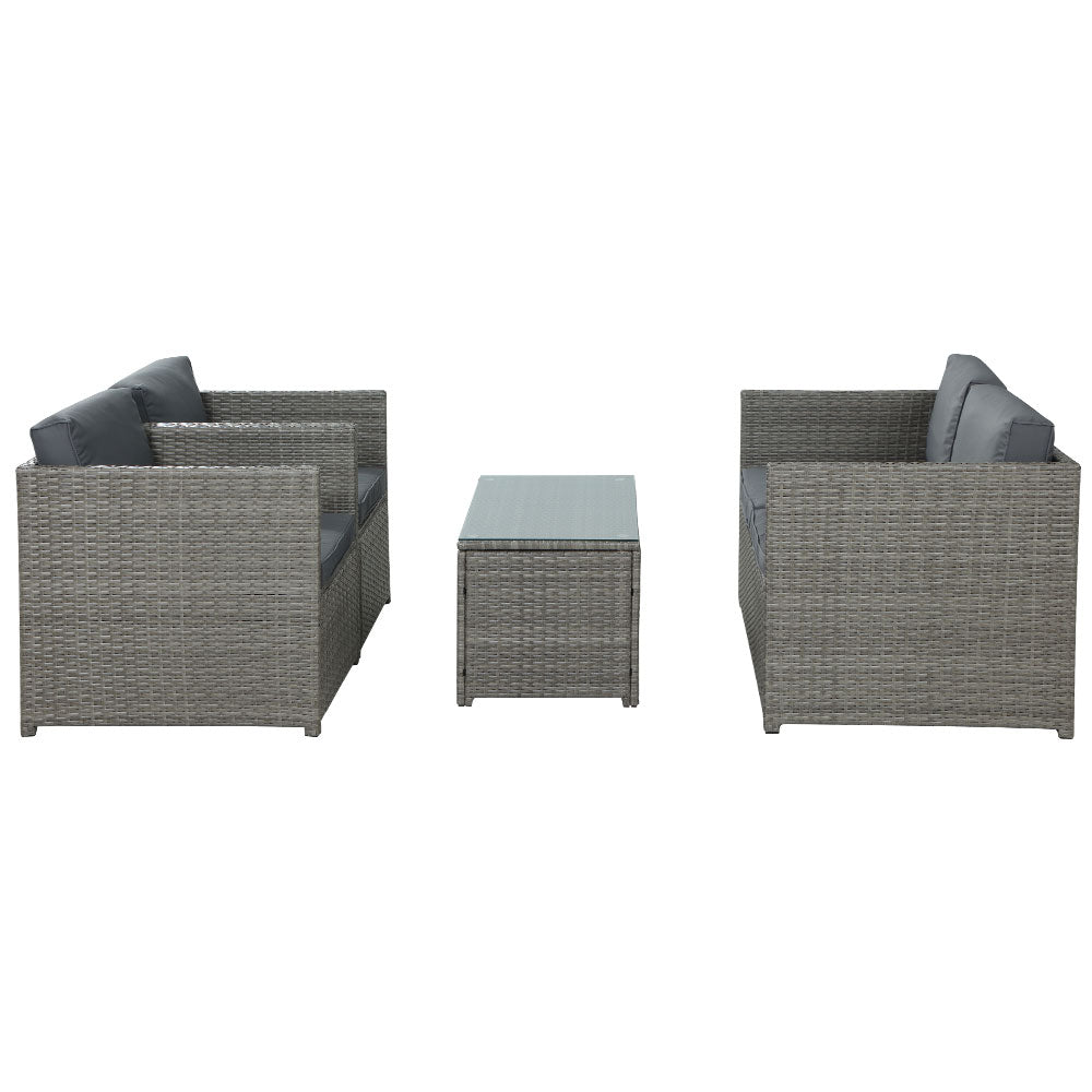4 Piece Outdoor Patio Sofa Set - Waterproof Wicker Couch & Lounge Chairs with Grey Cushions - Perfect for Backyard, Garden, Poolside or Deck Relaxation