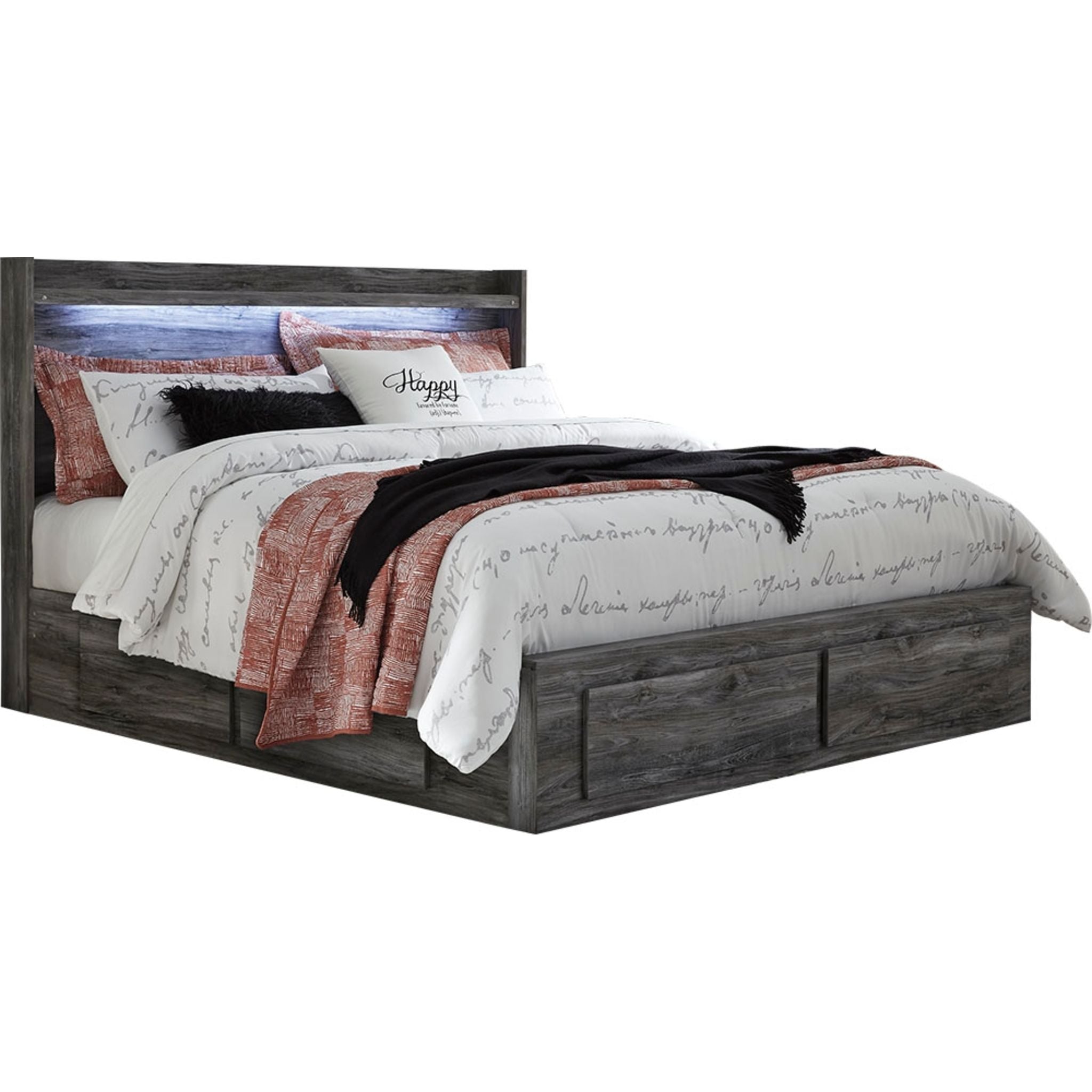 Baystorm Panel Bed with 4 Drawer Storage - Gray Queen Size Bed Frame with Underbed Storage | Modern Bedroom Furniture for Small Spaces & Guest Rooms