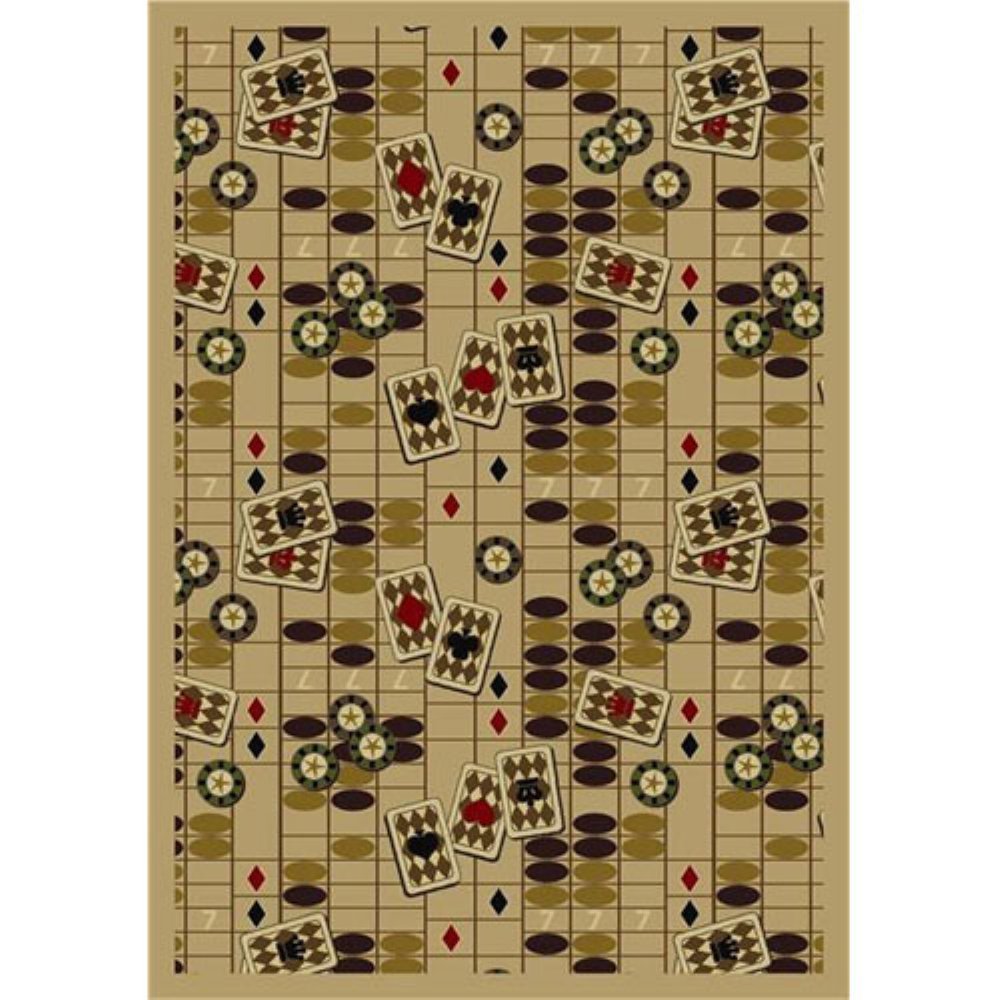 Joy Carpets Games People Play Feeling Lucky Gaming Area Rug - Soft Beige Non-Slip Carpet for Game Room, Living Room & Bedroom Decor - Perfect for Gamers, Kids Play Area & Home Theater Setup