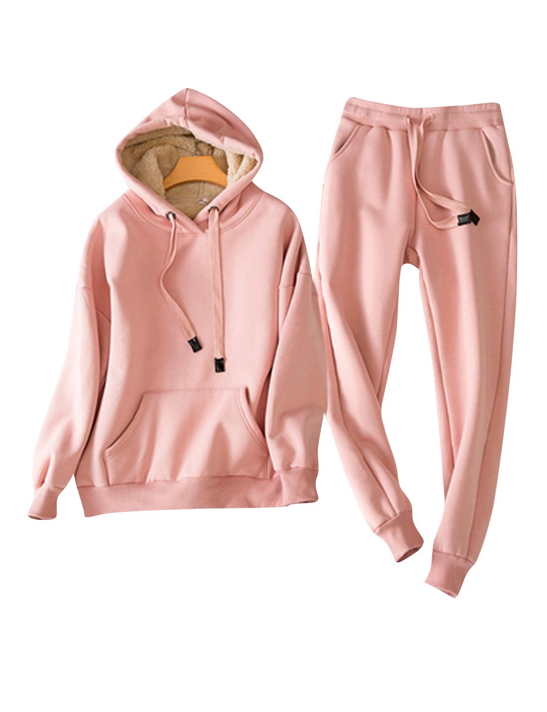 ZGZZ7 Women's Winter Sherpa-Lined Hoodie & Jogger Set - Fleece-Lined Pullover Sweatshirt & Athletic Sweatpants for Cold Weather, Outdoor Activities & Lounge Wear
