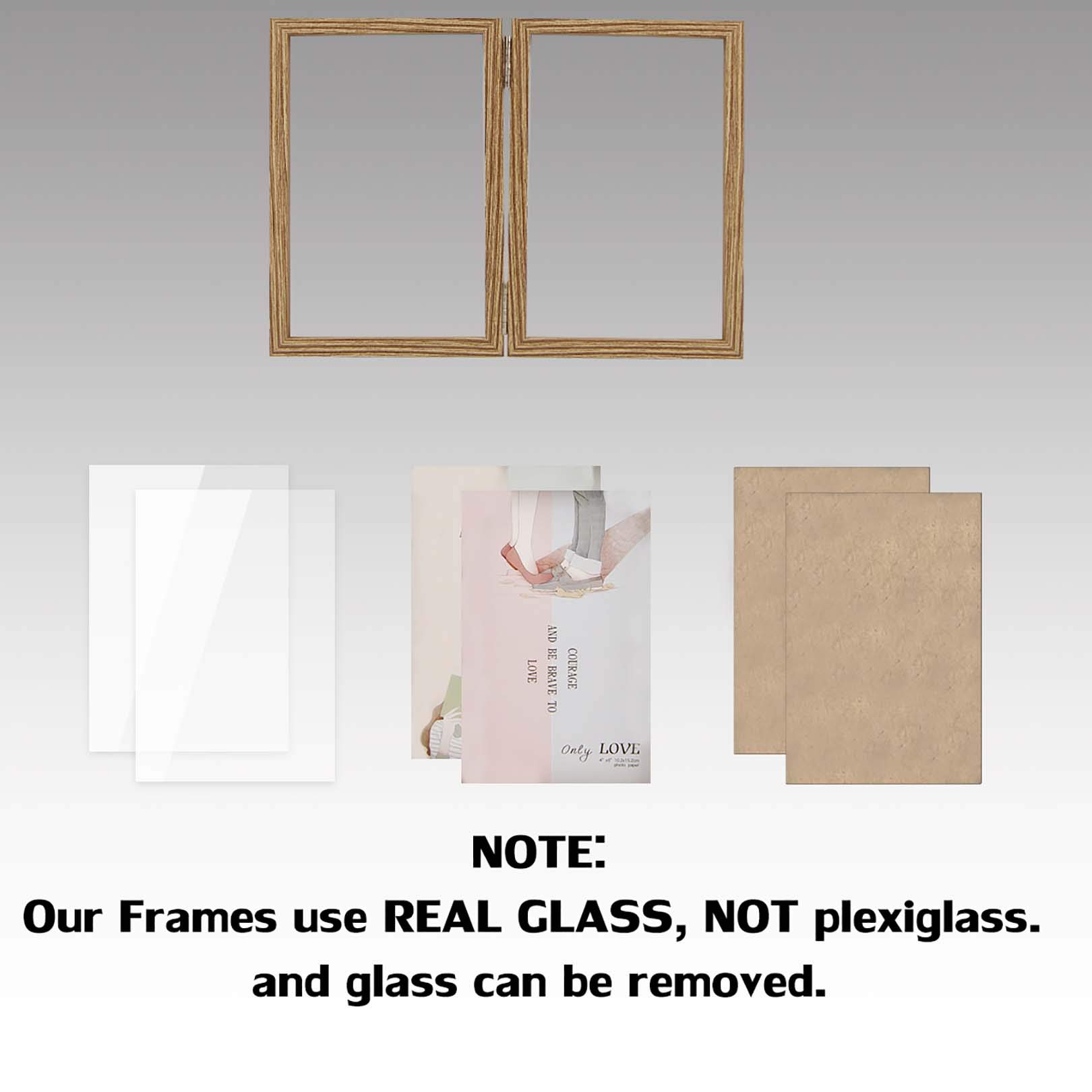 4x6 Double Hinged Picture Frames - Wood Grain MDF with Glass Front - Tabletop Vertical Standing Photo Frame for Home Decor, Office Display, and Gift Giving