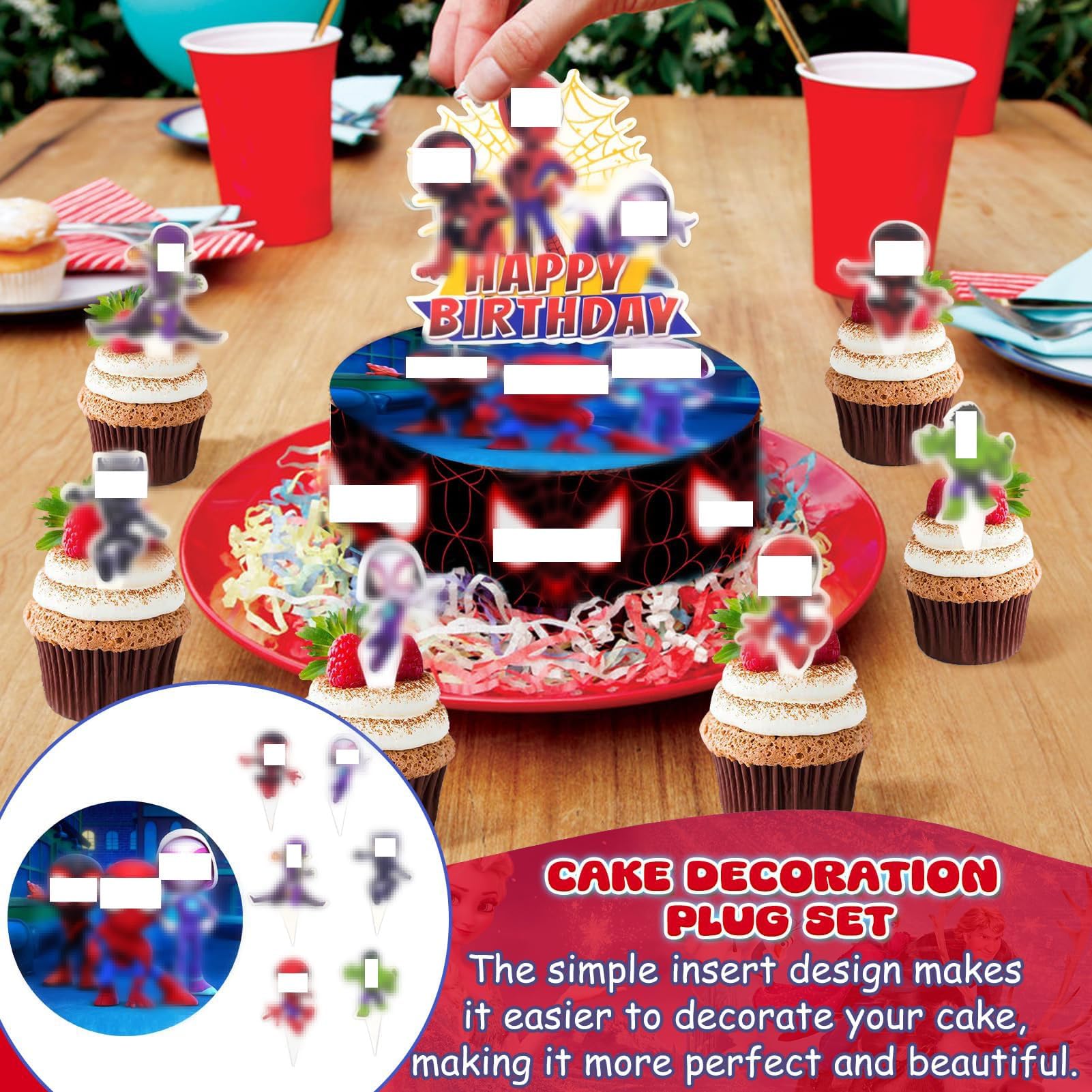 Edible Cake Toppers for Boys - Pack of 17, 20cm Edible Cake Decorations with Ribbon, Spider Web & Cake Topper - Edible Paper Decor for Birthday Cakes - Perfect for Kids Birthday Parties, Baby Showers & Special Celebrations