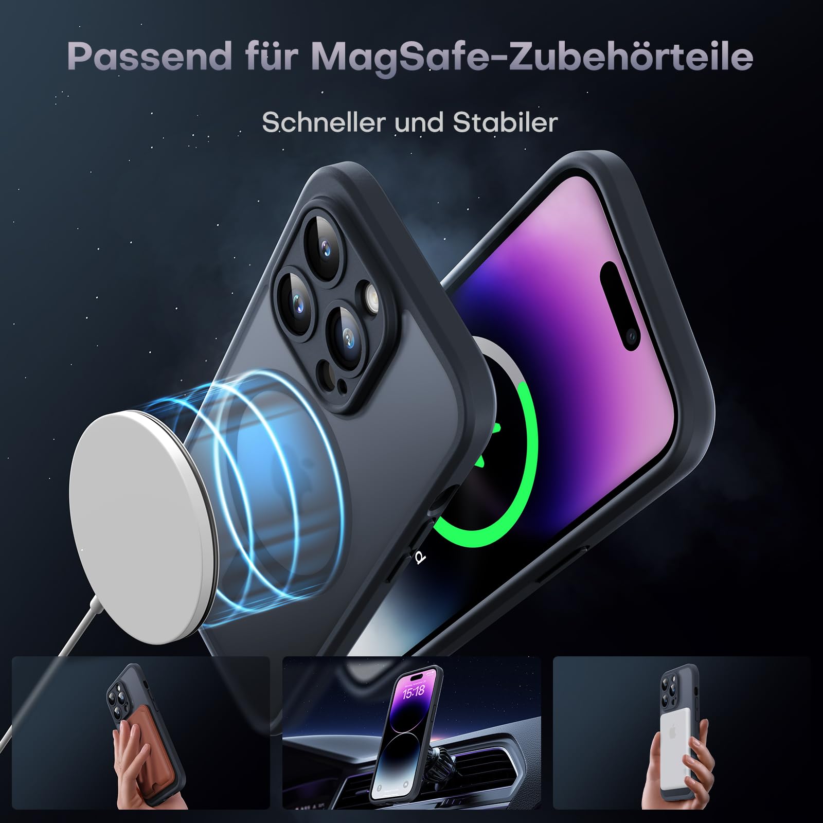 TOCOL 3 in 1 Magnetic Case for iPhone 14 Pro Max with 2 Tempered Glass Screen Protectors - Full Camera Protection, Shockproof & Scratch Resistant Magsafe Compatible Phone Cover (Black) - Perfect for Daily Use, Travel & Outdoor Activities