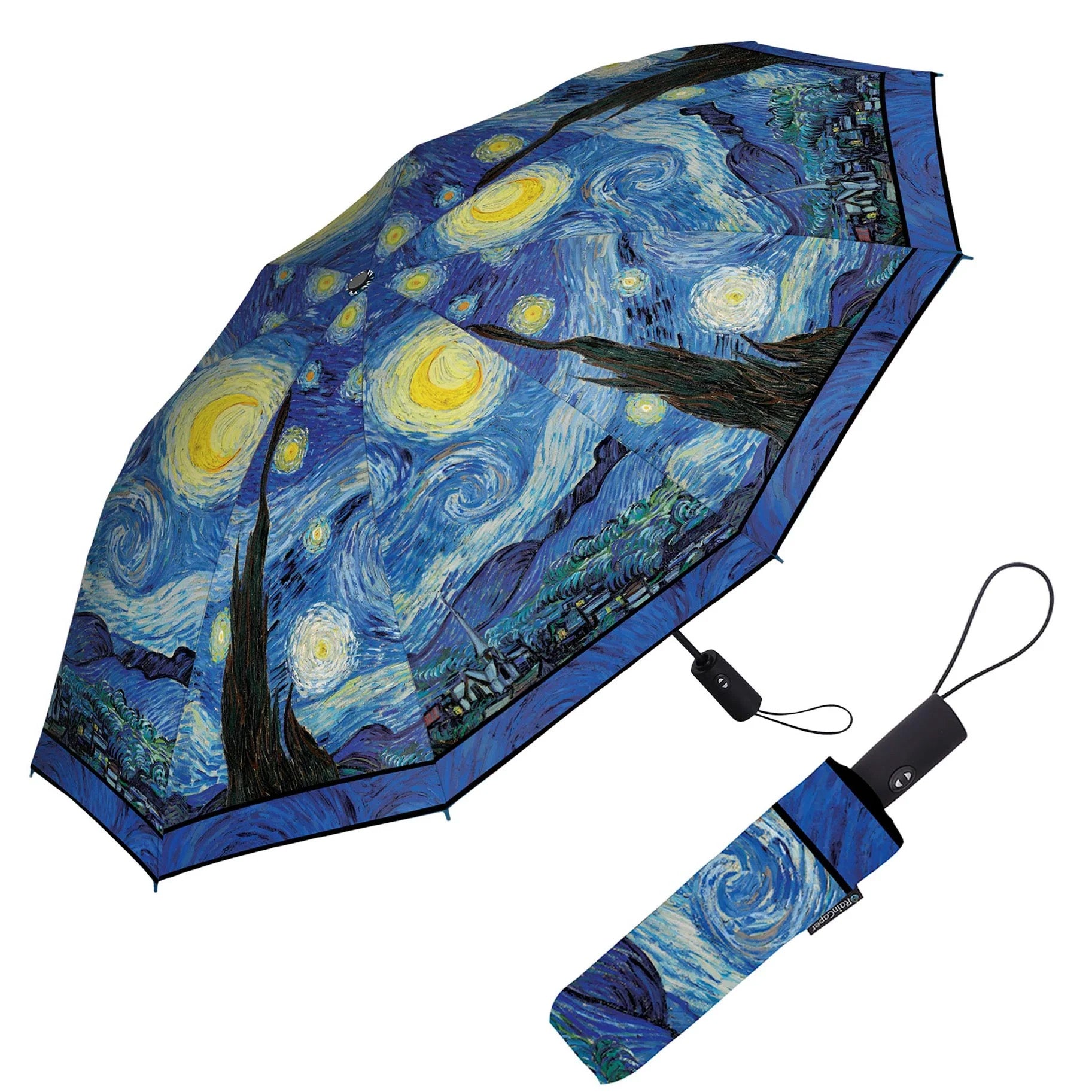 Starry Night Travel Umbrella - Compact Folding Windproof Rain Umbrella for Women & Men - Perfect for Commuting, Traveling, and Outdoor Adventures
