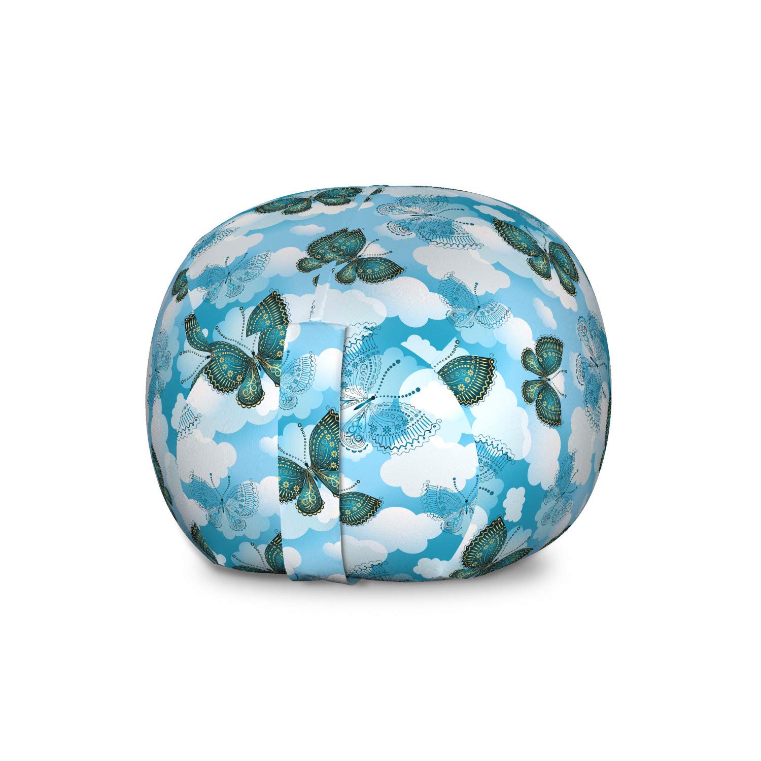Ambesonne Butterfly Storage Toy Bag Chair - Floral Ornamental Moths Design with Sky Clouds Pattern, Large Washable Stuffed Animal Organizer in Sky Blue & Dark Teal - Perfect for Kids' Room, Nursery, Playroom & Toy Storage Organization